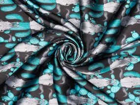 Charmeuse Satin  fabric by the yard -    Cactus and Skulls    print