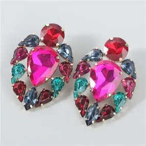 Colorful Rhinestone Floral Waterdrop Geometric Design Women Wholesale Costume Earrings - Multicolor