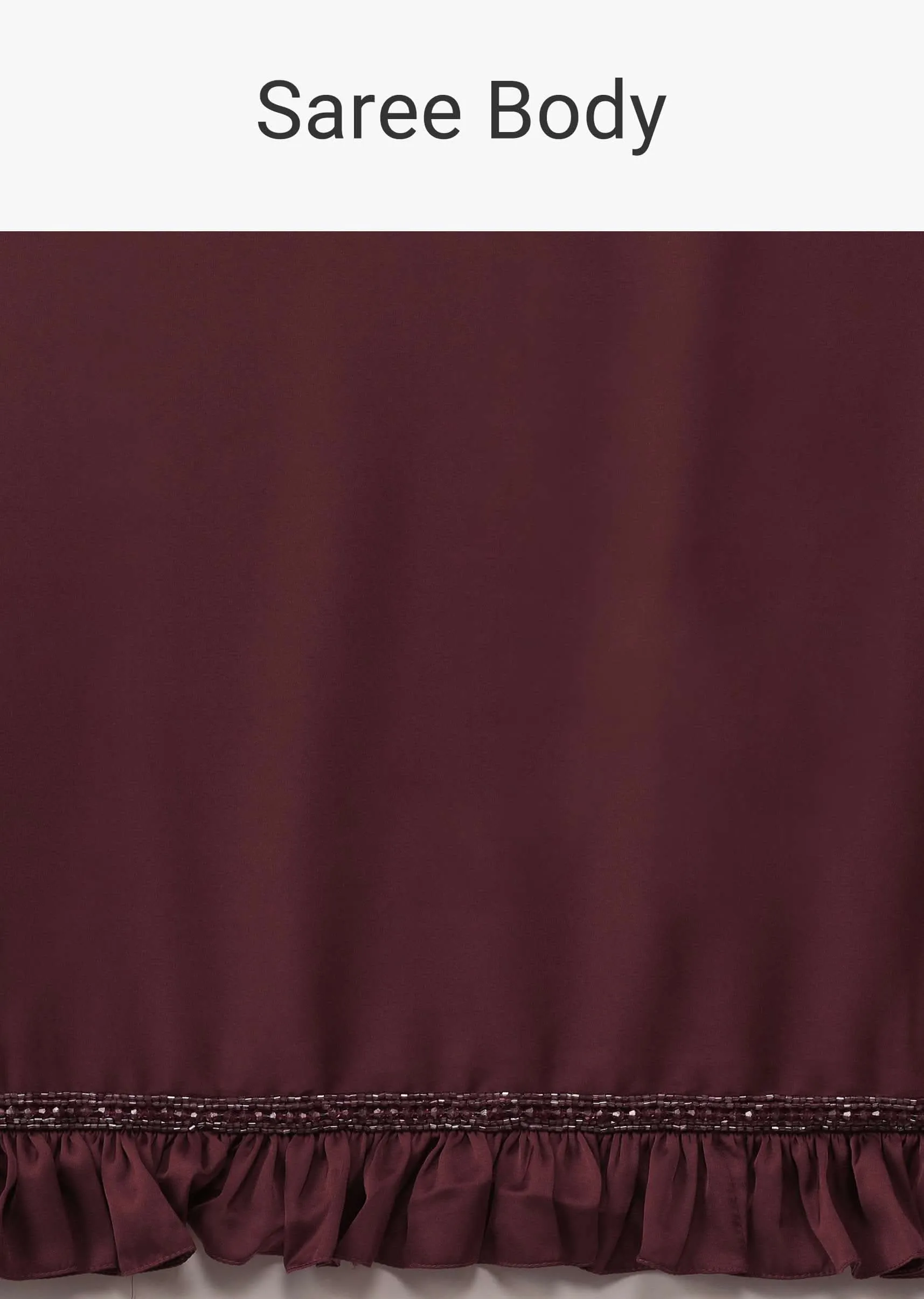 Dusty Maroon Satin Saree With Frilled Sleeved Blouses