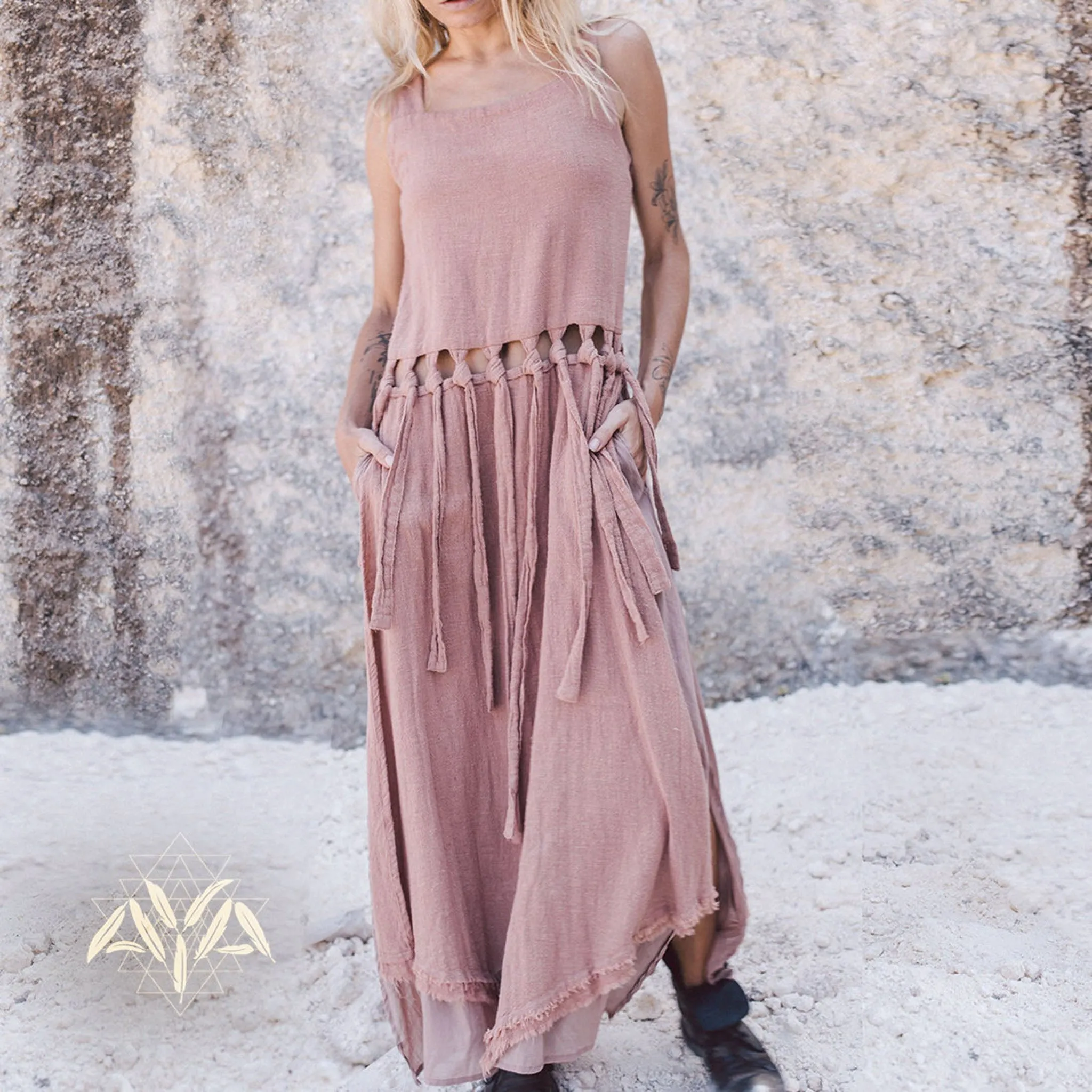 Dusty Pink Tribal Boho Bohemian Cotton Dress  aka "Tribal Soul Dress"