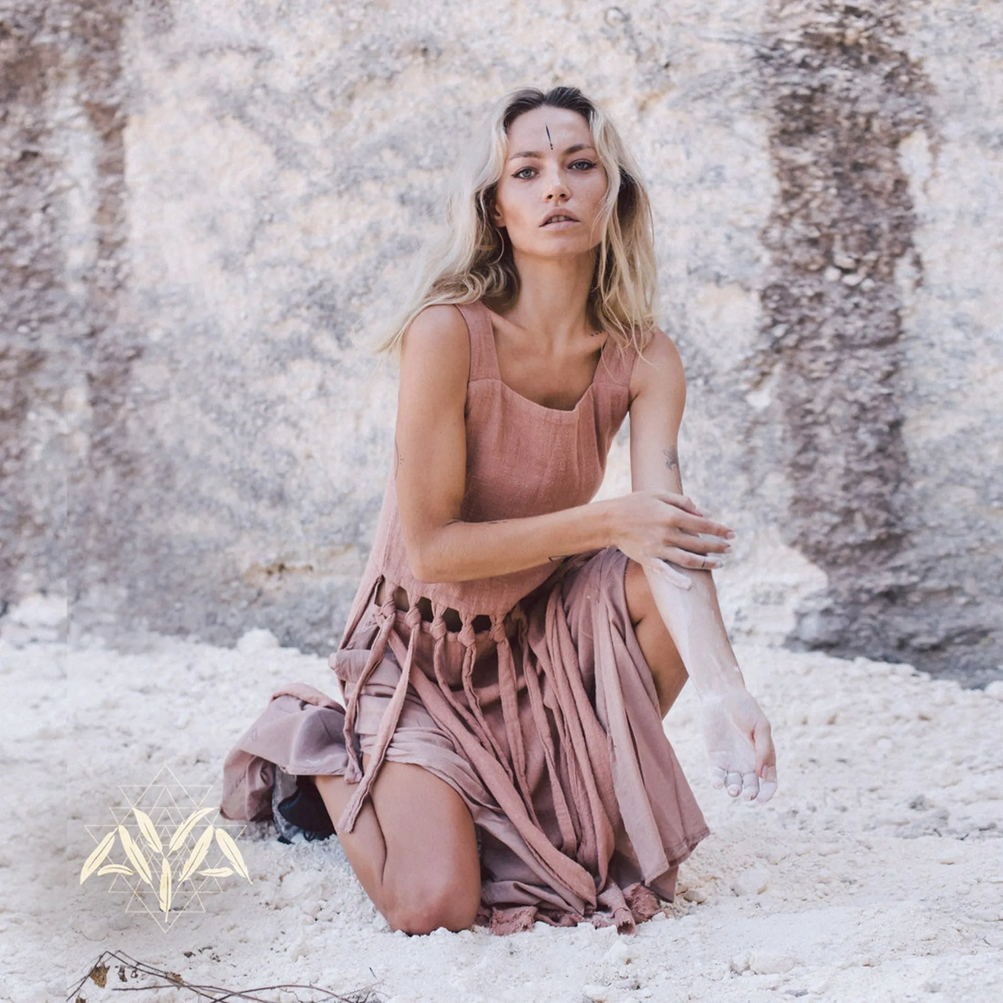 Dusty Pink Tribal Boho Bohemian Cotton Dress  aka "Tribal Soul Dress"