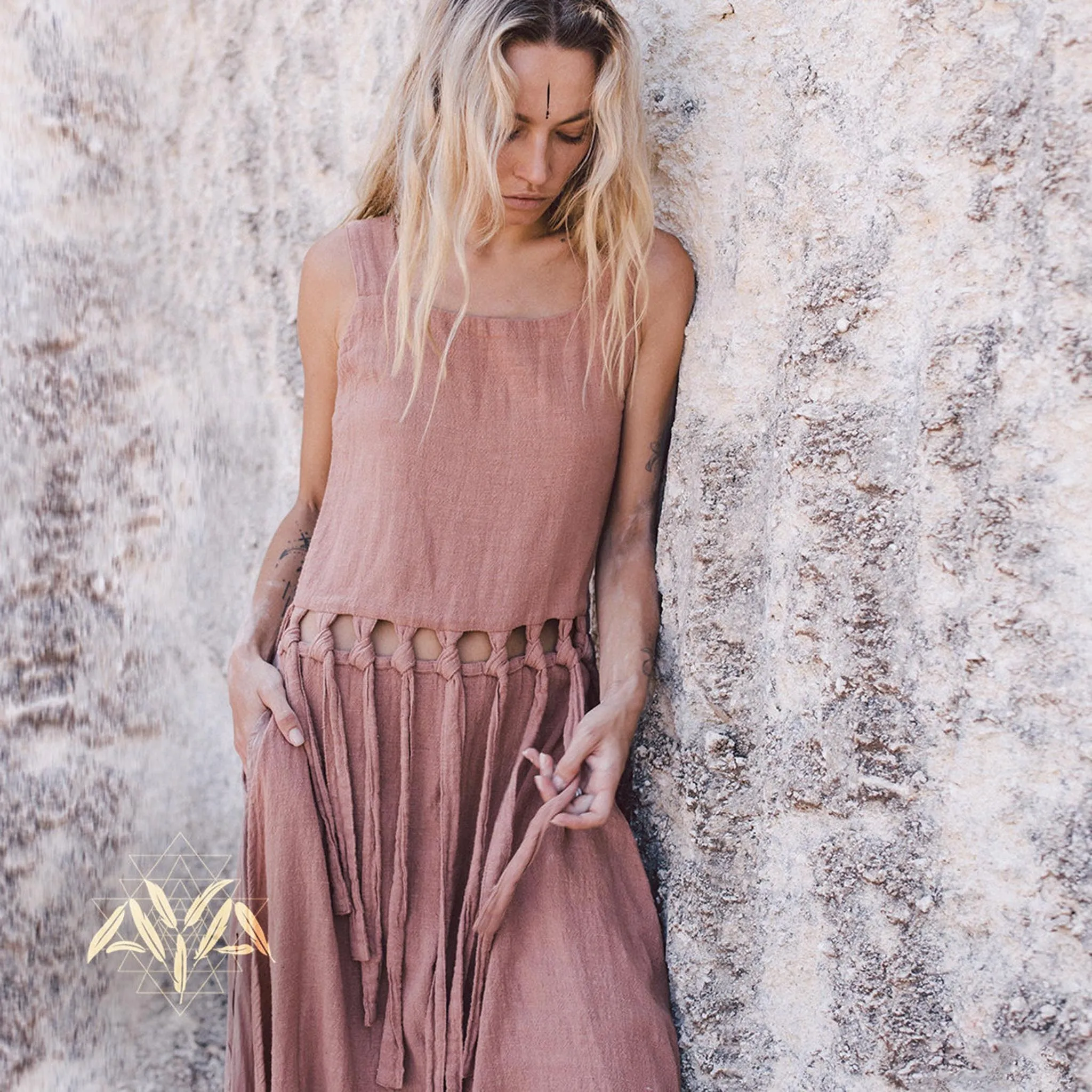 Dusty Pink Tribal Boho Bohemian Cotton Dress  aka "Tribal Soul Dress"
