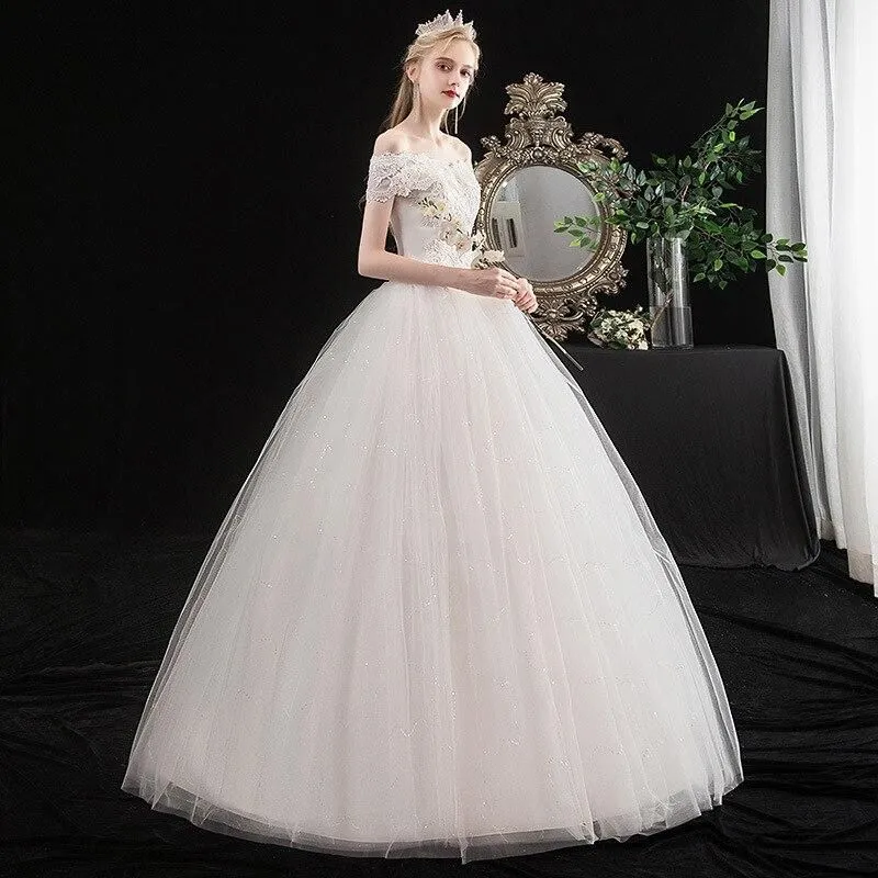 Elegant Boat Neck Off The Shoulder Wedding Ball Gown
