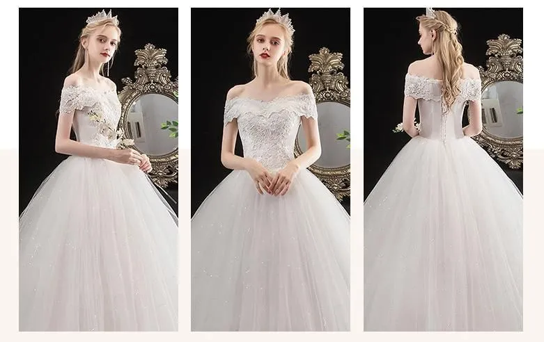 Elegant Boat Neck Off The Shoulder Wedding Ball Gown