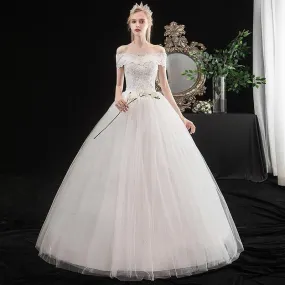 Elegant Boat Neck Off The Shoulder Wedding Ball Gown