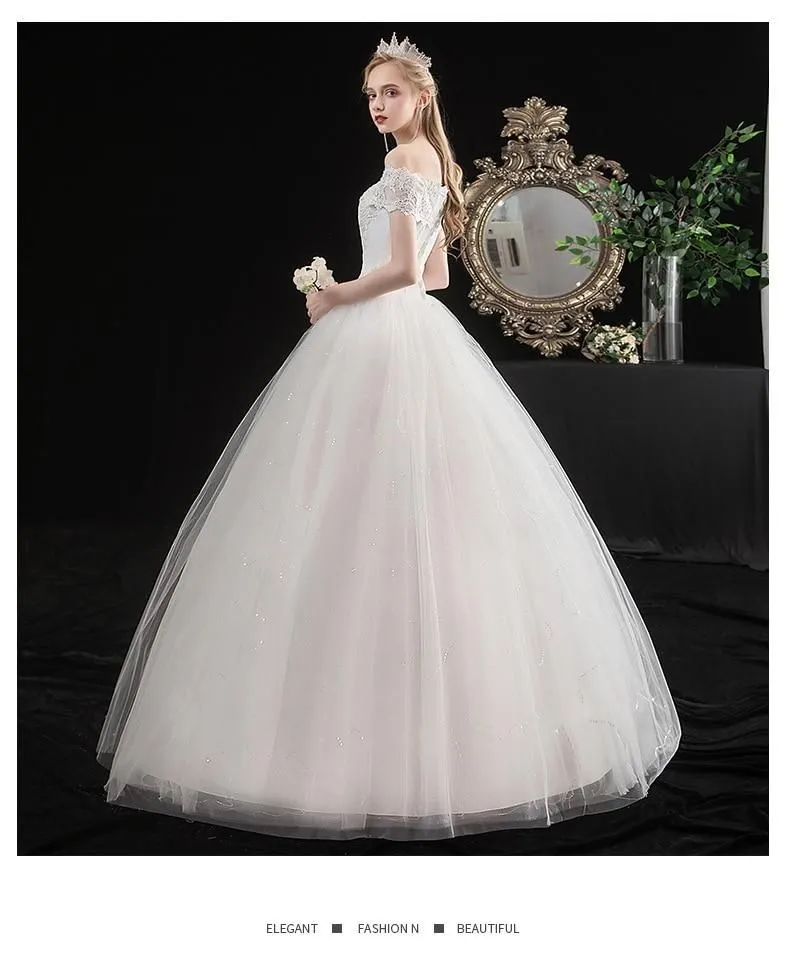 Elegant Boat Neck Off The Shoulder Wedding Ball Gown