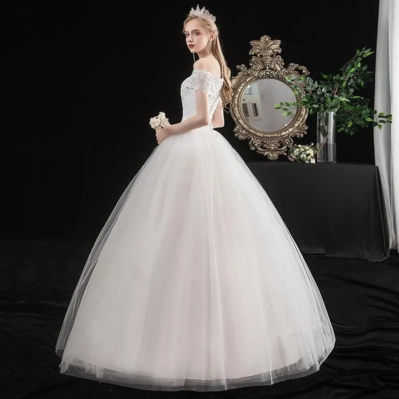 Elegant Boat Neck Off The Shoulder Wedding Ball Gown