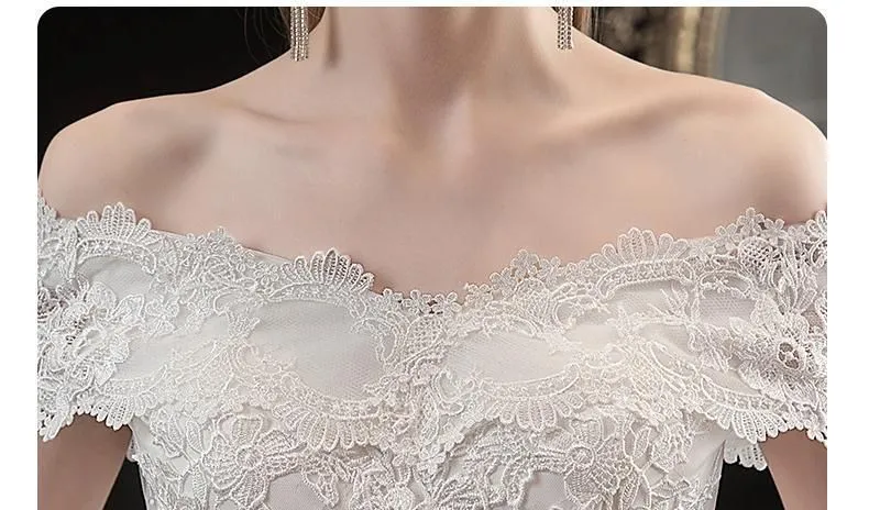 Elegant Boat Neck Off The Shoulder Wedding Ball Gown