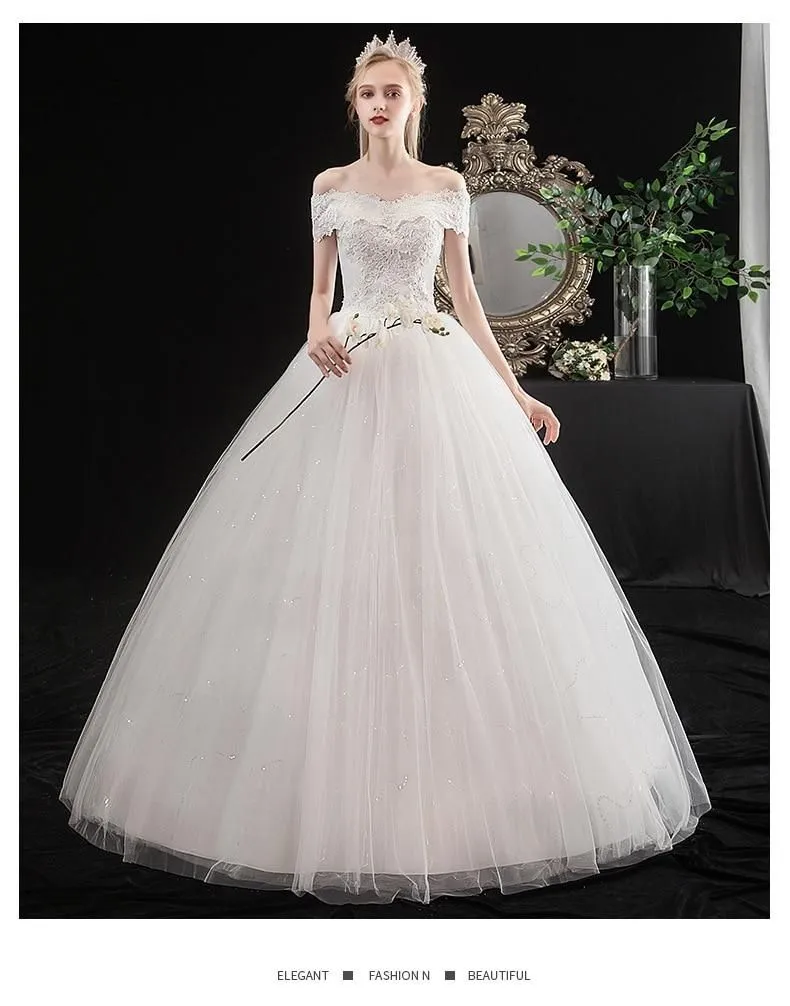 Elegant Boat Neck Off The Shoulder Wedding Ball Gown