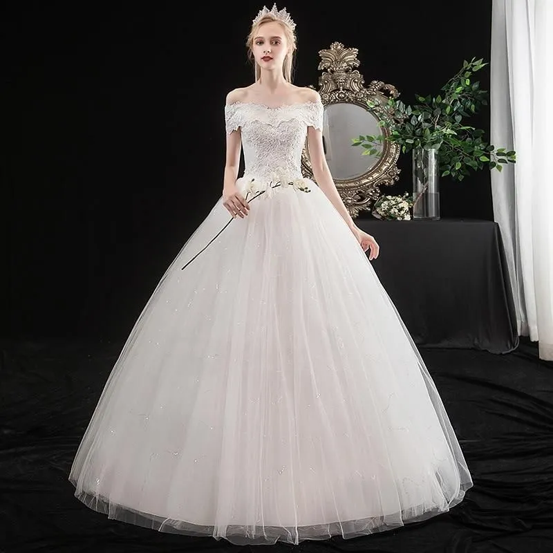 Elegant Boat Neck Off The Shoulder Wedding Ball Gown