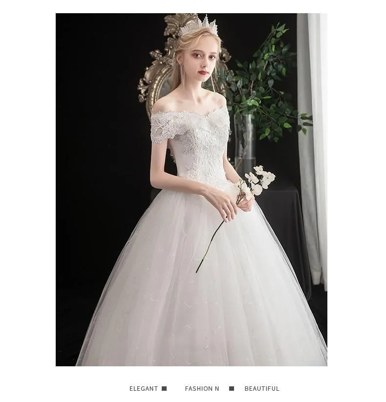 Elegant Boat Neck Off The Shoulder Wedding Ball Gown