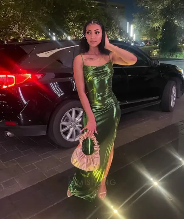 Elegant Gowns Evening Dress Green Sheath Long Prom Dress With Slit Black Girl Party Dress