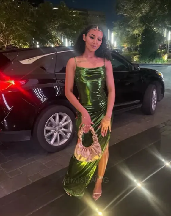 Elegant Gowns Evening Dress Green Sheath Long Prom Dress With Slit Black Girl Party Dress