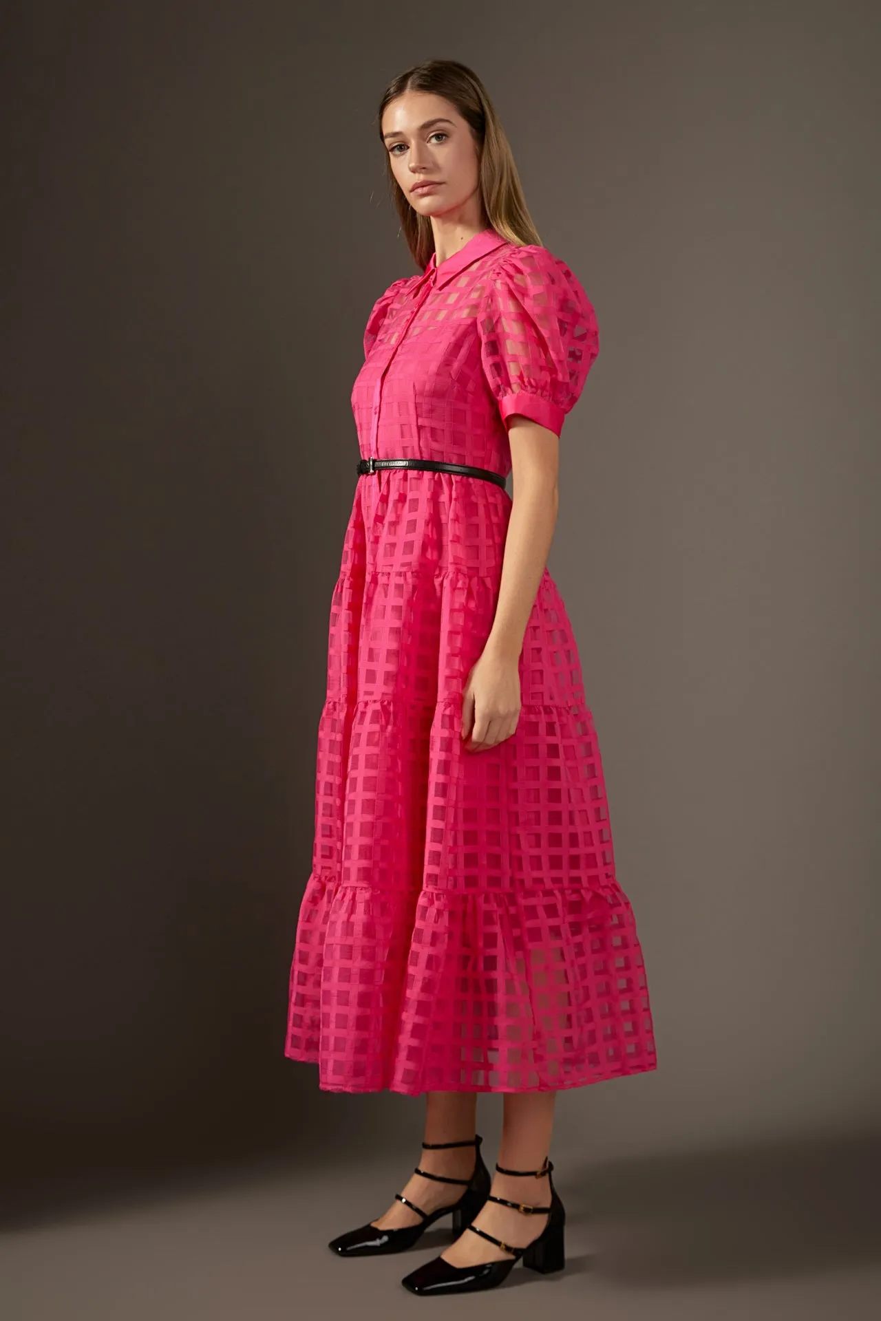 English Factory - Gridded Organza Tiered Maxi Dress- Final Sale