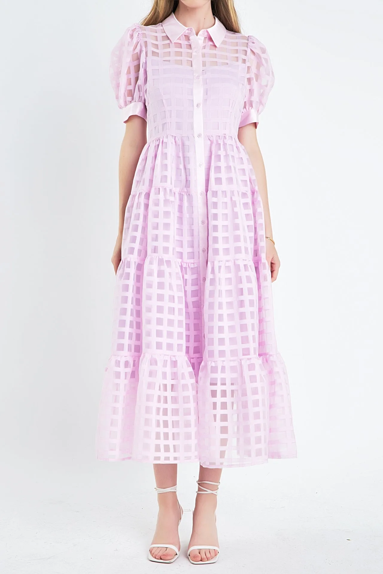 English Factory - Gridded Organza Tiered Maxi Dress- Final Sale