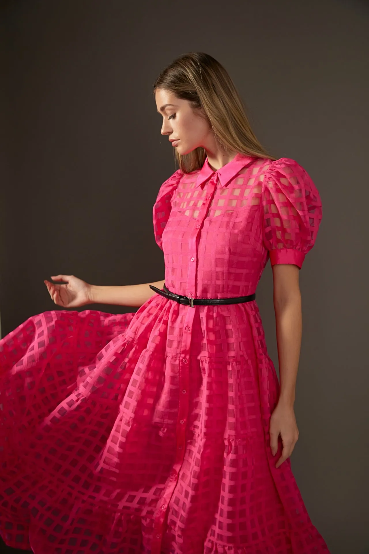 English Factory - Gridded Organza Tiered Maxi Dress- Final Sale