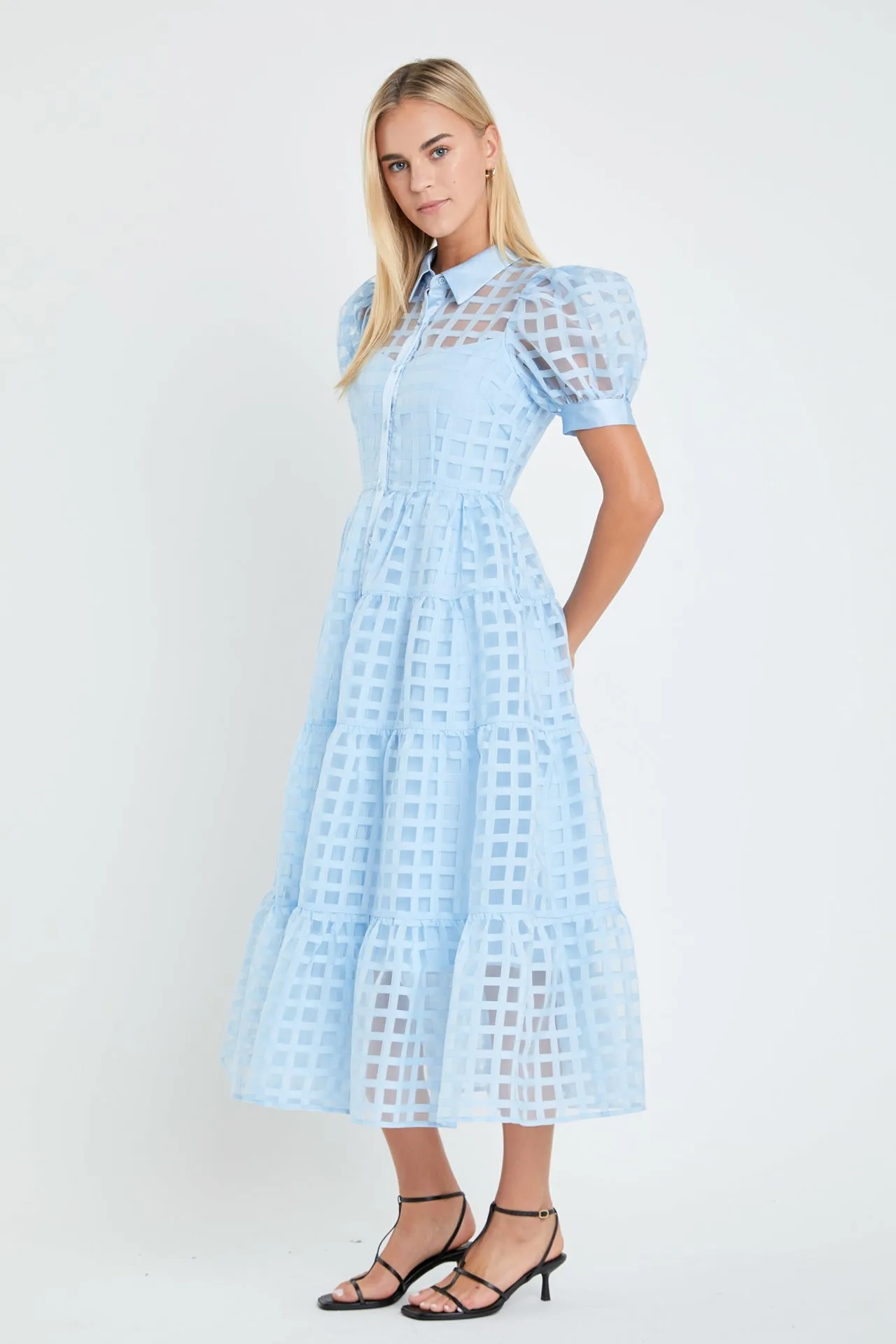 English Factory - Gridded Organza Tiered Maxi Dress- Final Sale