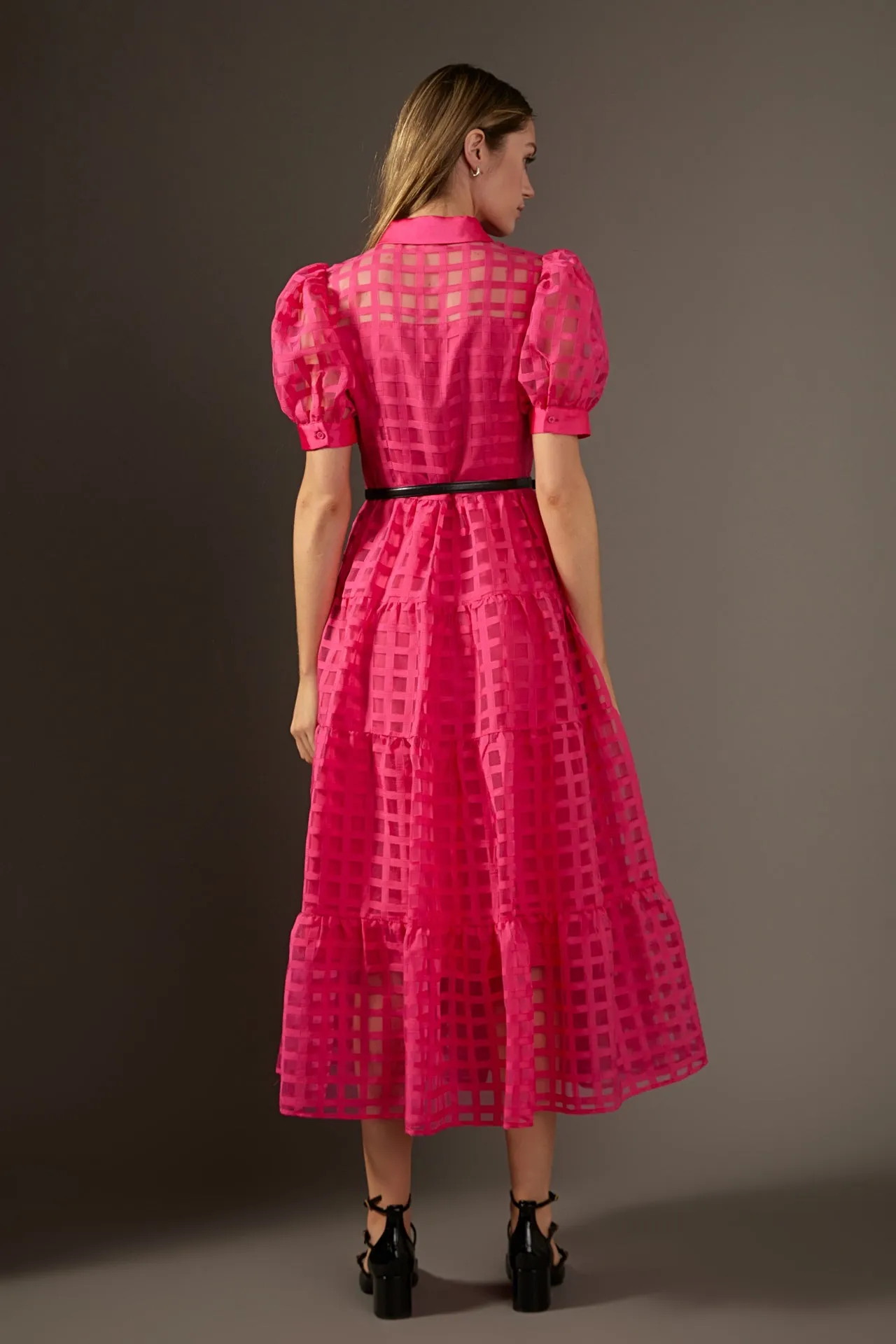 English Factory - Gridded Organza Tiered Maxi Dress- Final Sale