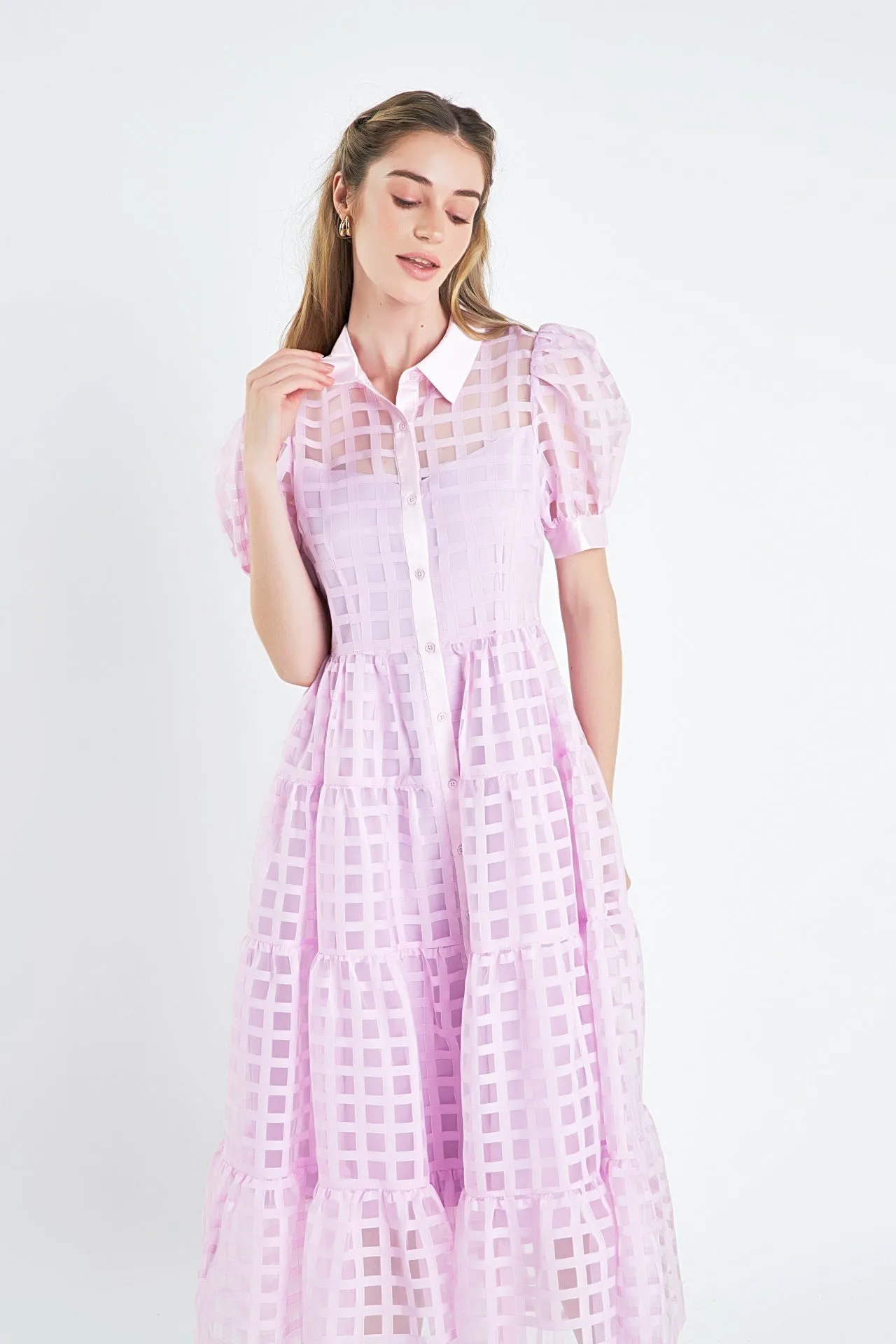 English Factory - Gridded Organza Tiered Maxi Dress- Final Sale