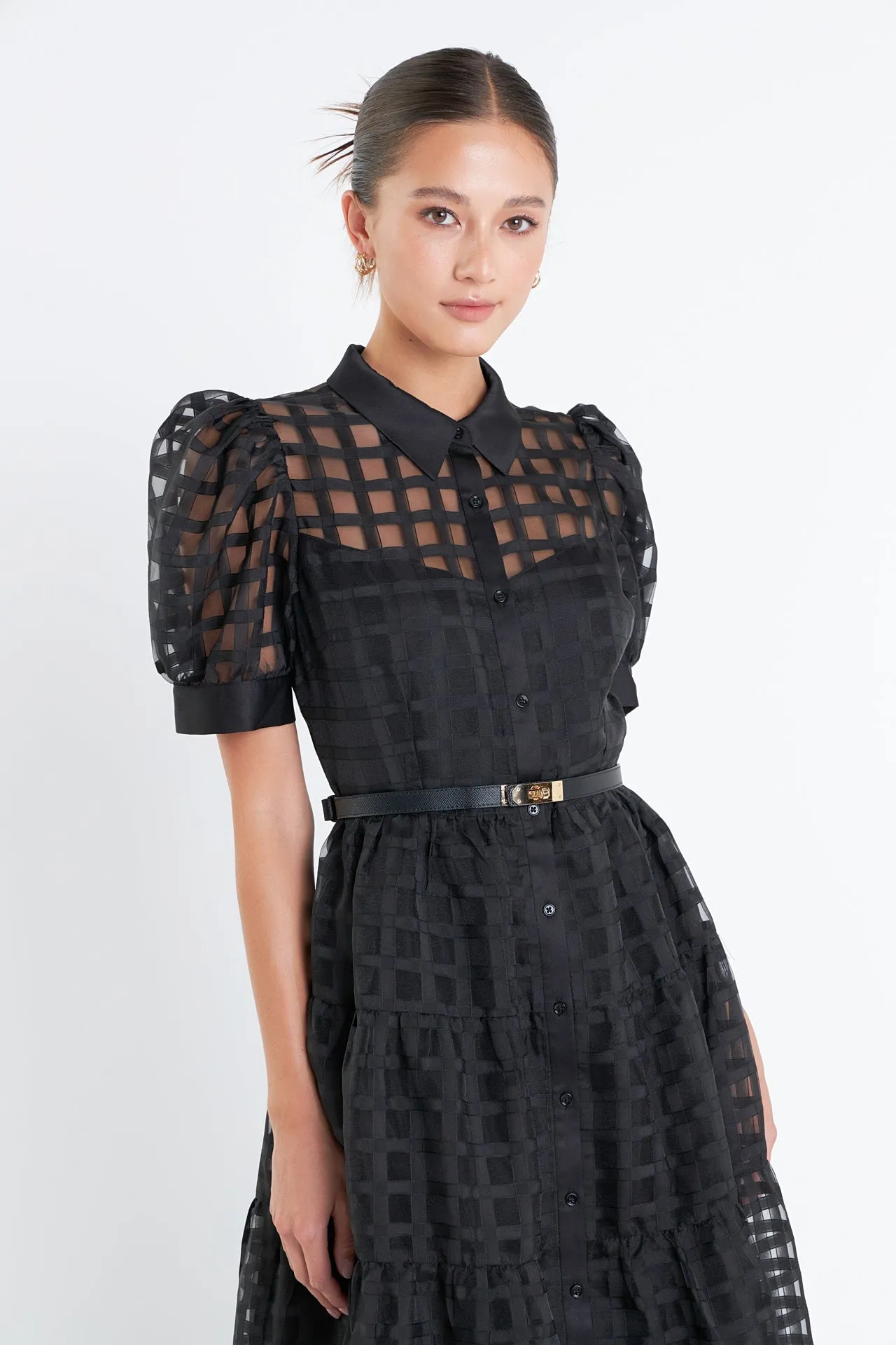 English Factory - Gridded Organza Tiered Maxi Dress- Final Sale