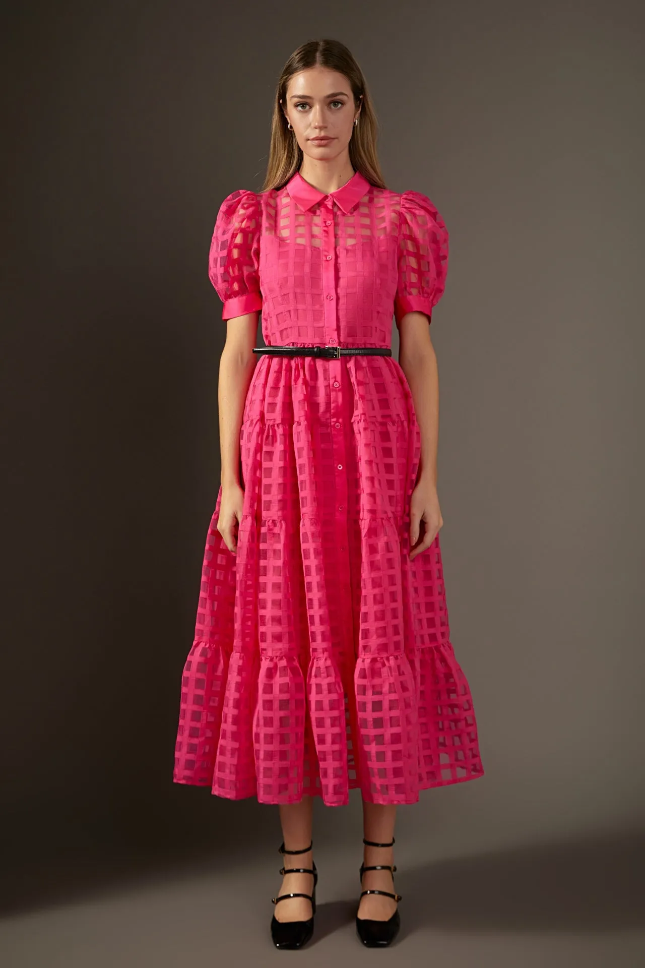 English Factory - Gridded Organza Tiered Maxi Dress- Final Sale