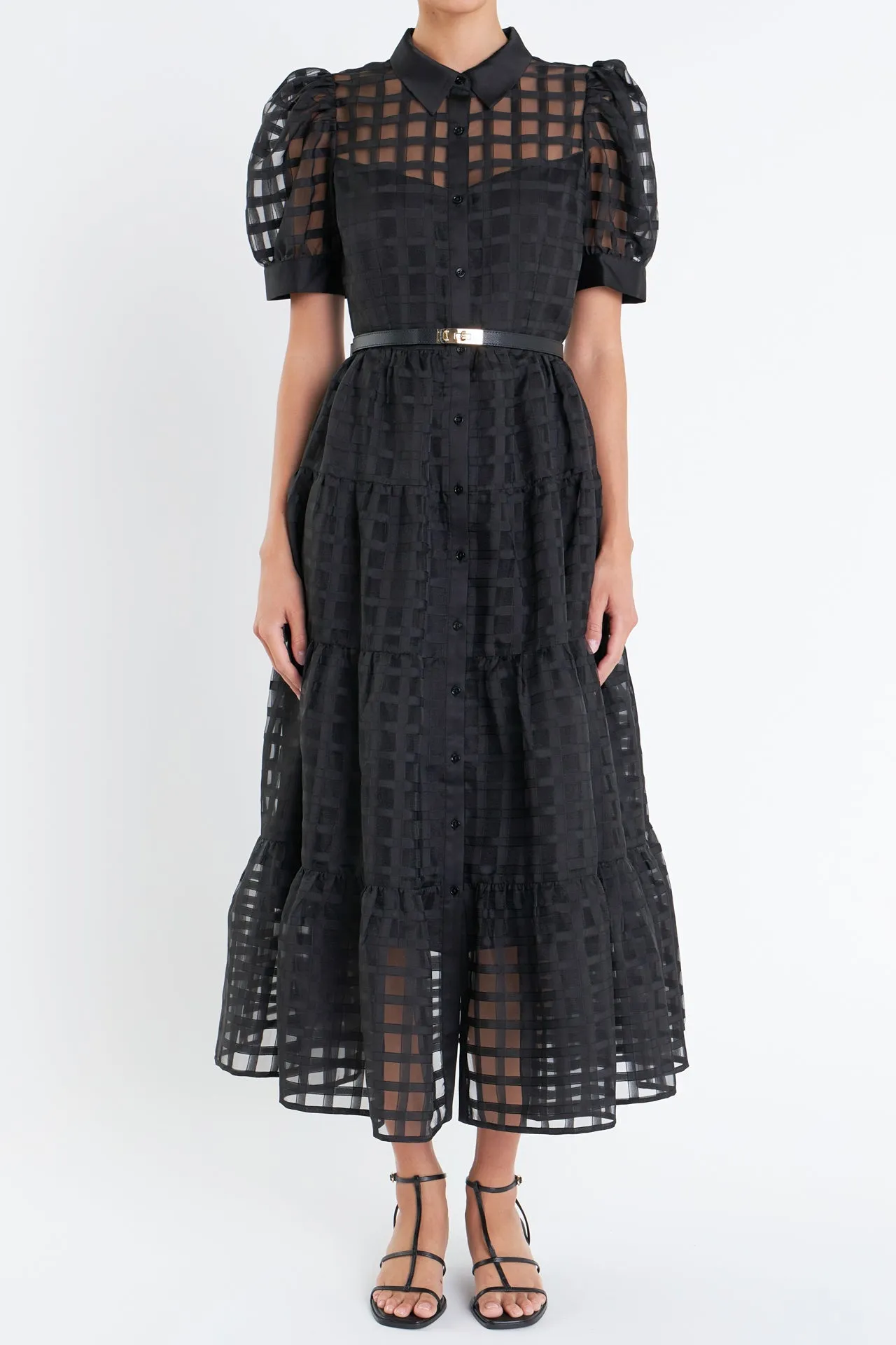 English Factory - Gridded Organza Tiered Maxi Dress- Final Sale