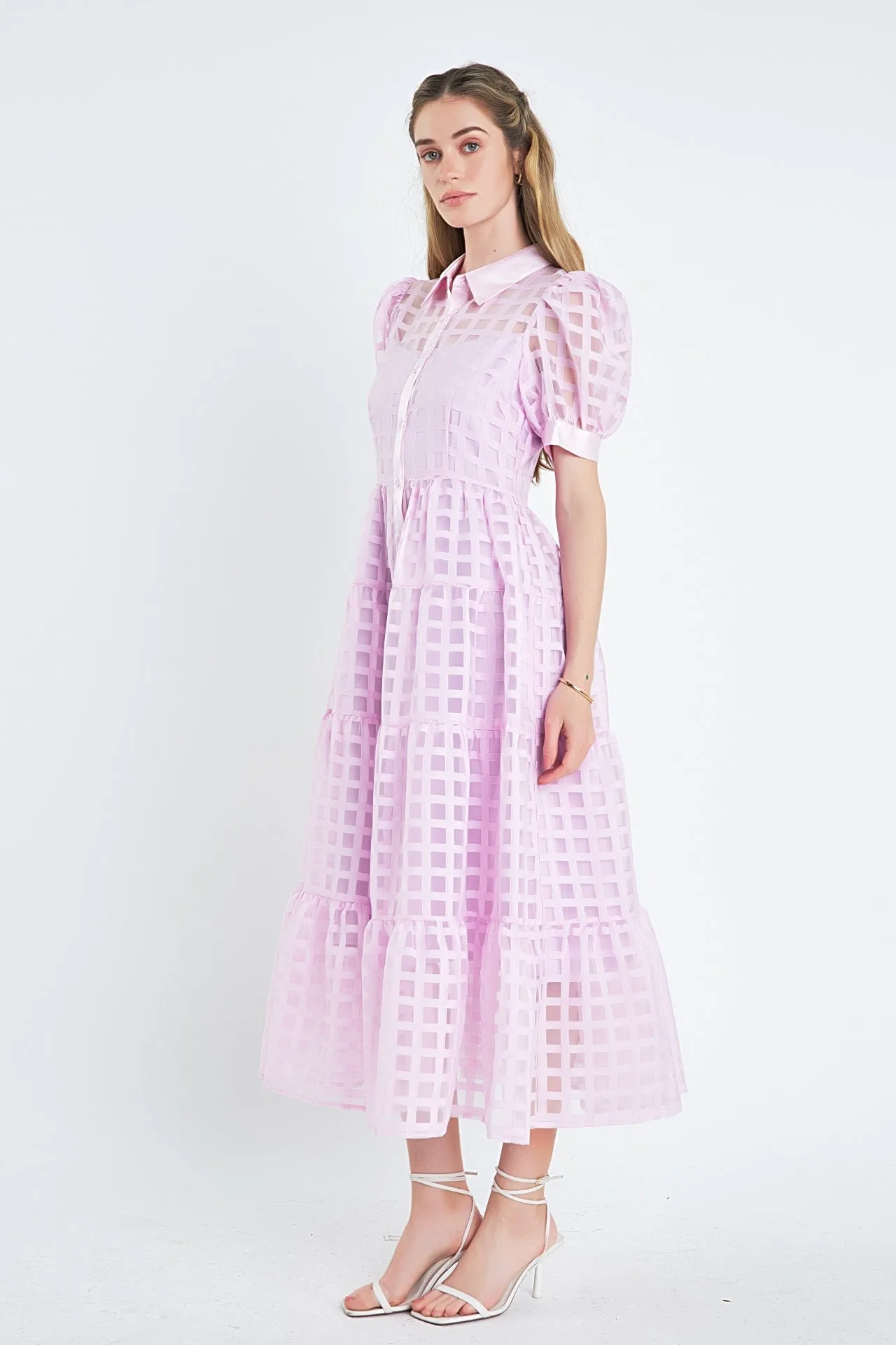 English Factory - Gridded Organza Tiered Maxi Dress- Final Sale