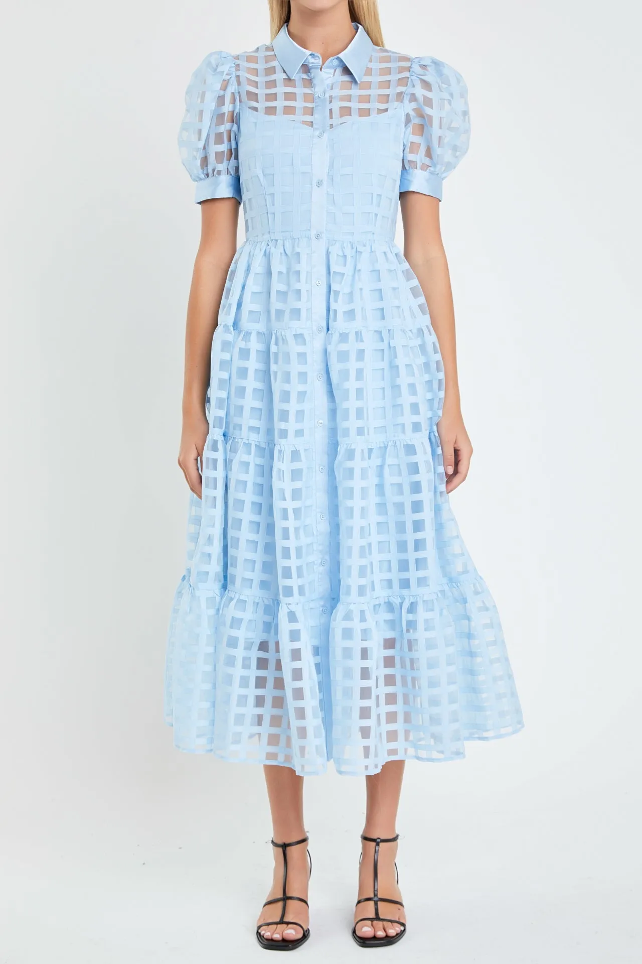 English Factory - Gridded Organza Tiered Maxi Dress- Final Sale