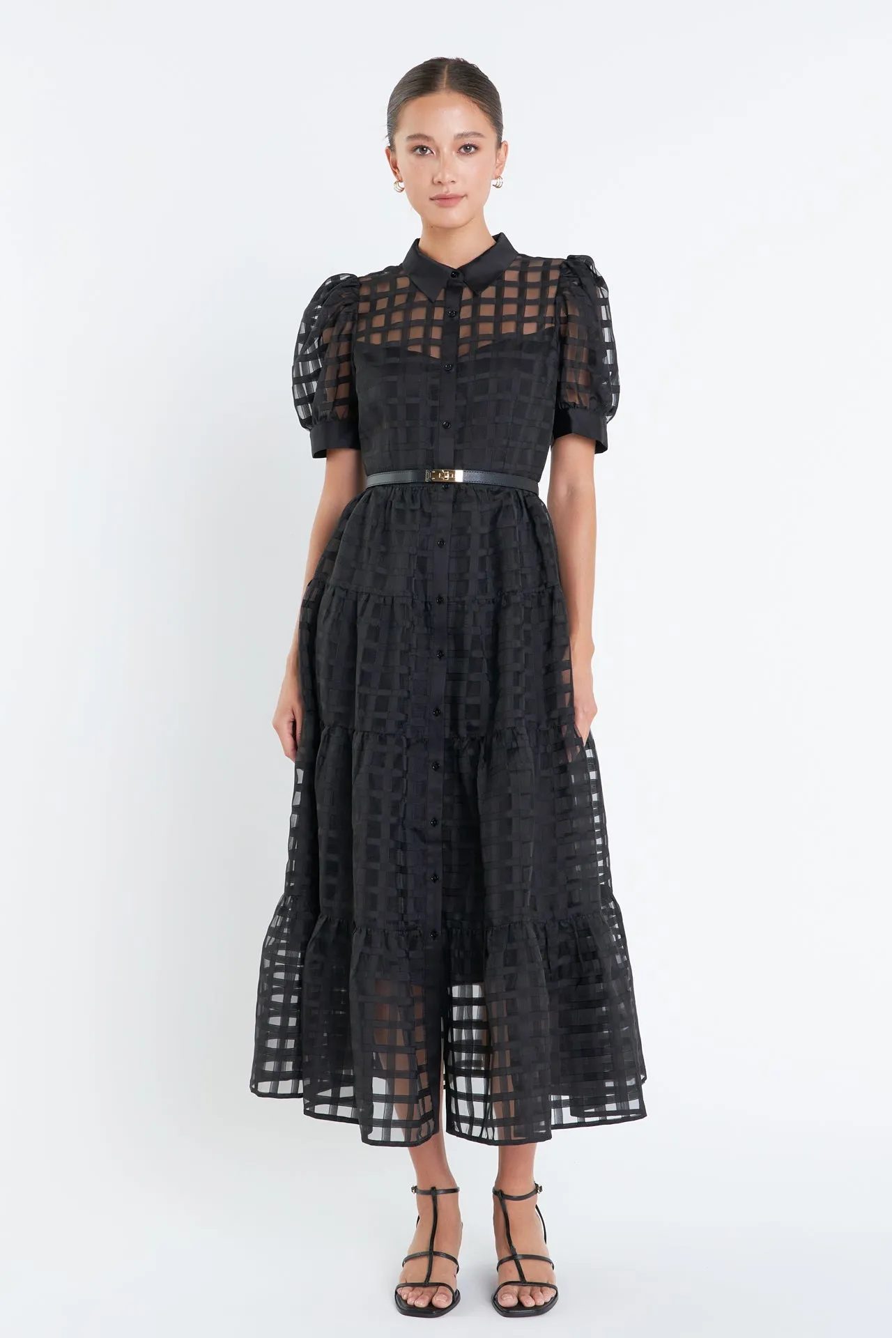 English Factory - Gridded Organza Tiered Maxi Dress- Final Sale