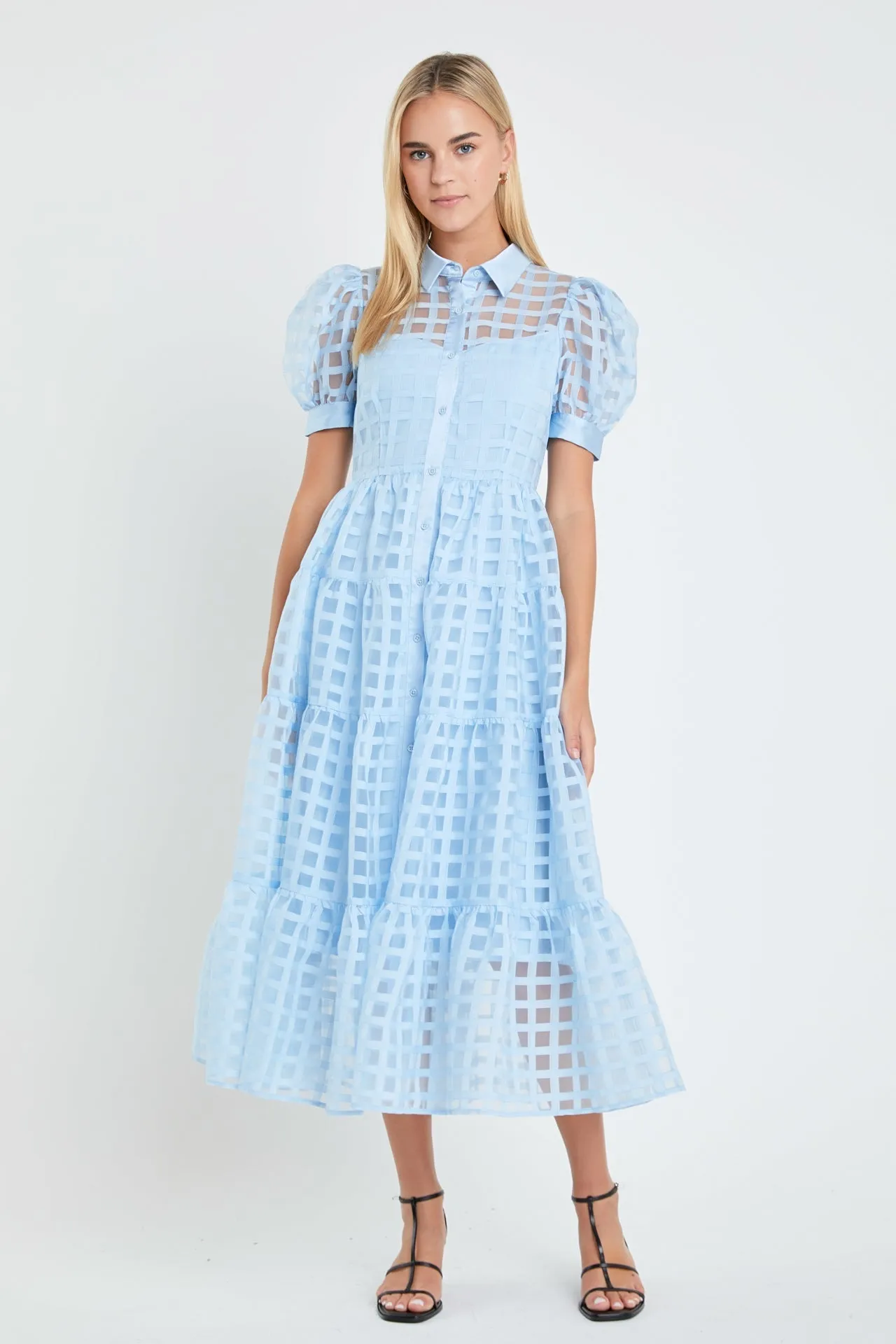 English Factory - Gridded Organza Tiered Maxi Dress- Final Sale