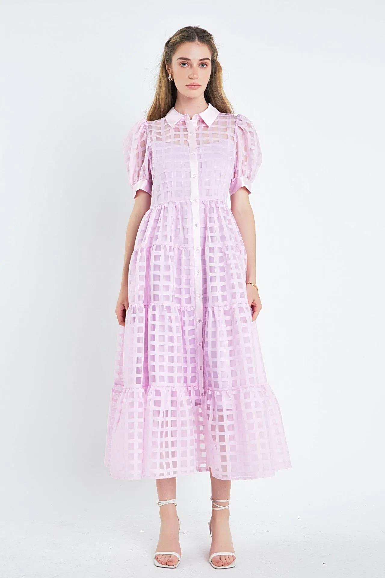 English Factory - Gridded Organza Tiered Maxi Dress- Final Sale