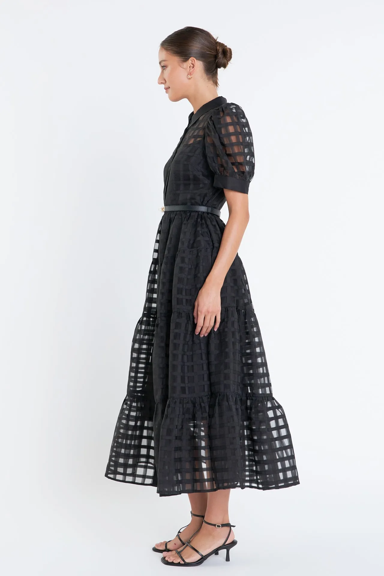 English Factory - Gridded Organza Tiered Maxi Dress- Final Sale