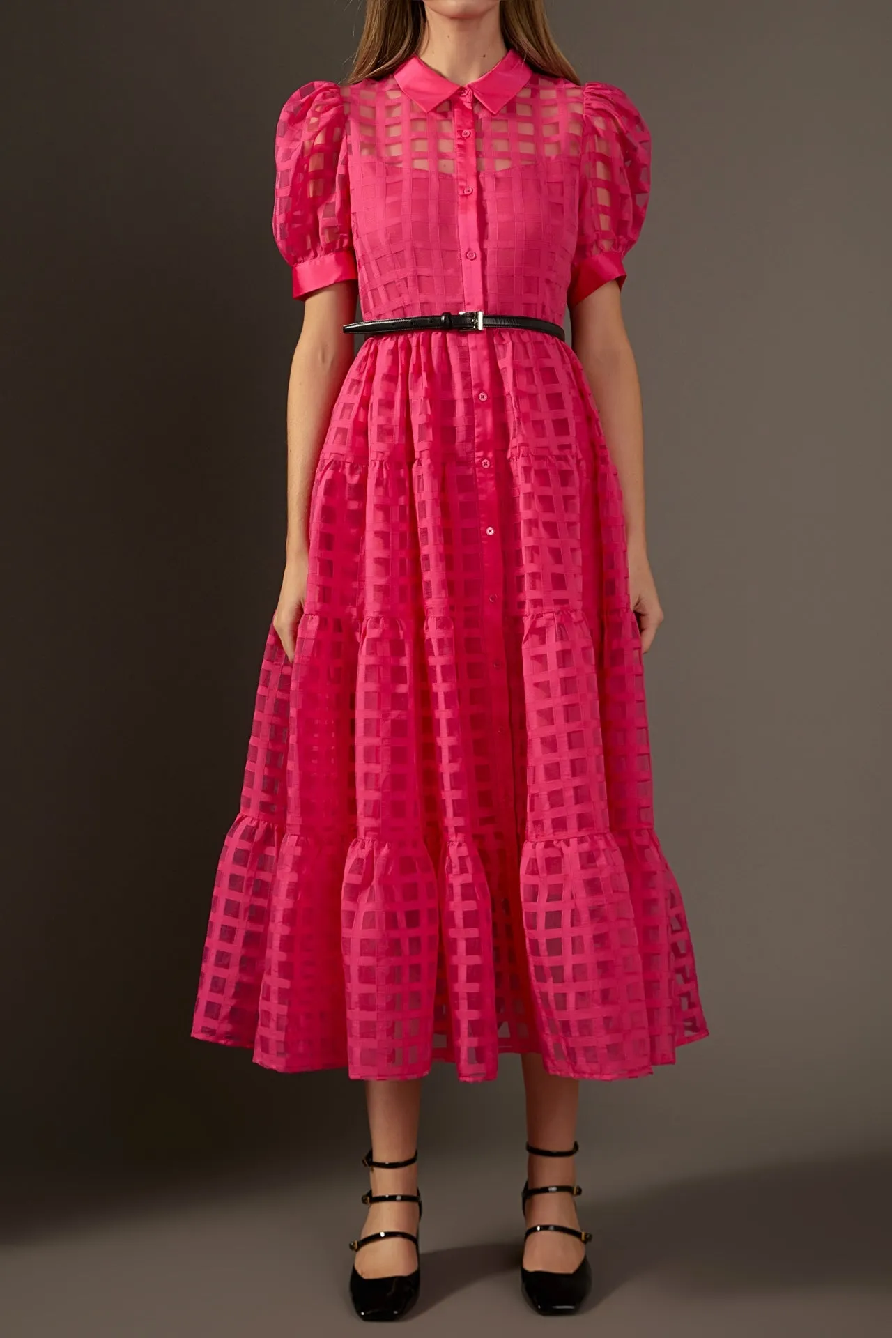 English Factory - Gridded Organza Tiered Maxi Dress- Final Sale