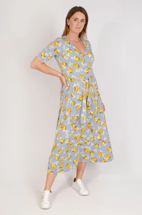 Floral Wrap V Neck Midi Dress