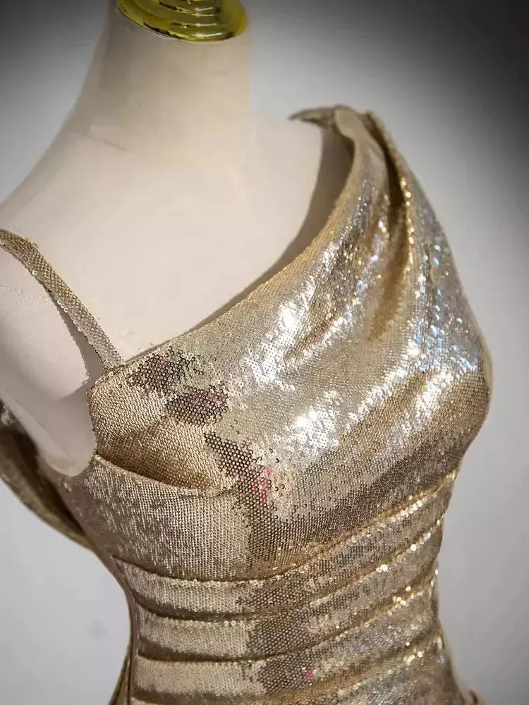 Girlary Gold Sequined Evening Dress Formal Gown V Neck Floor Length Women Party Occasion Dresses Bridesmaid Gown Vestido New