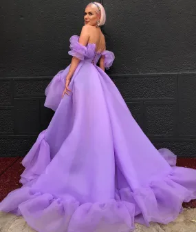 Hallie Purple Off The Shoulder Evening Dress
