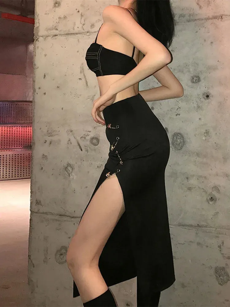 High Waist A-Line Party Long Skirt - Grunge Punk Alternative