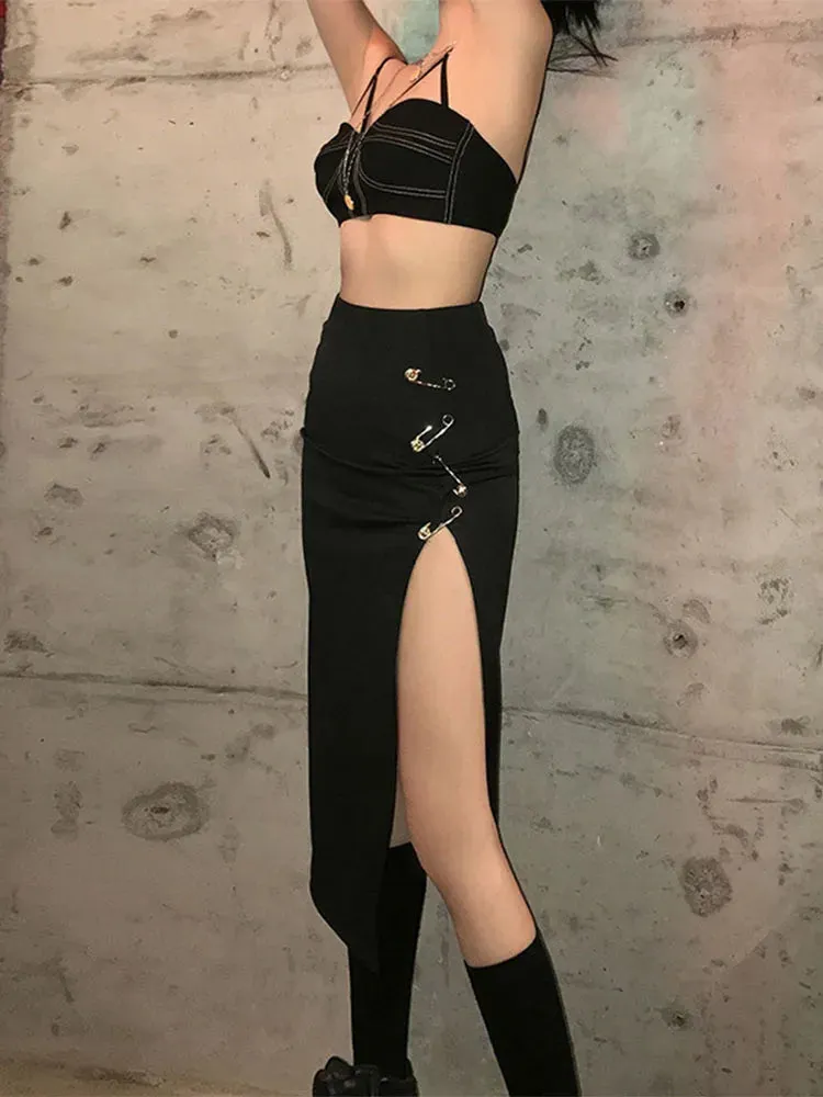 High Waist A-Line Party Long Skirt - Grunge Punk Alternative