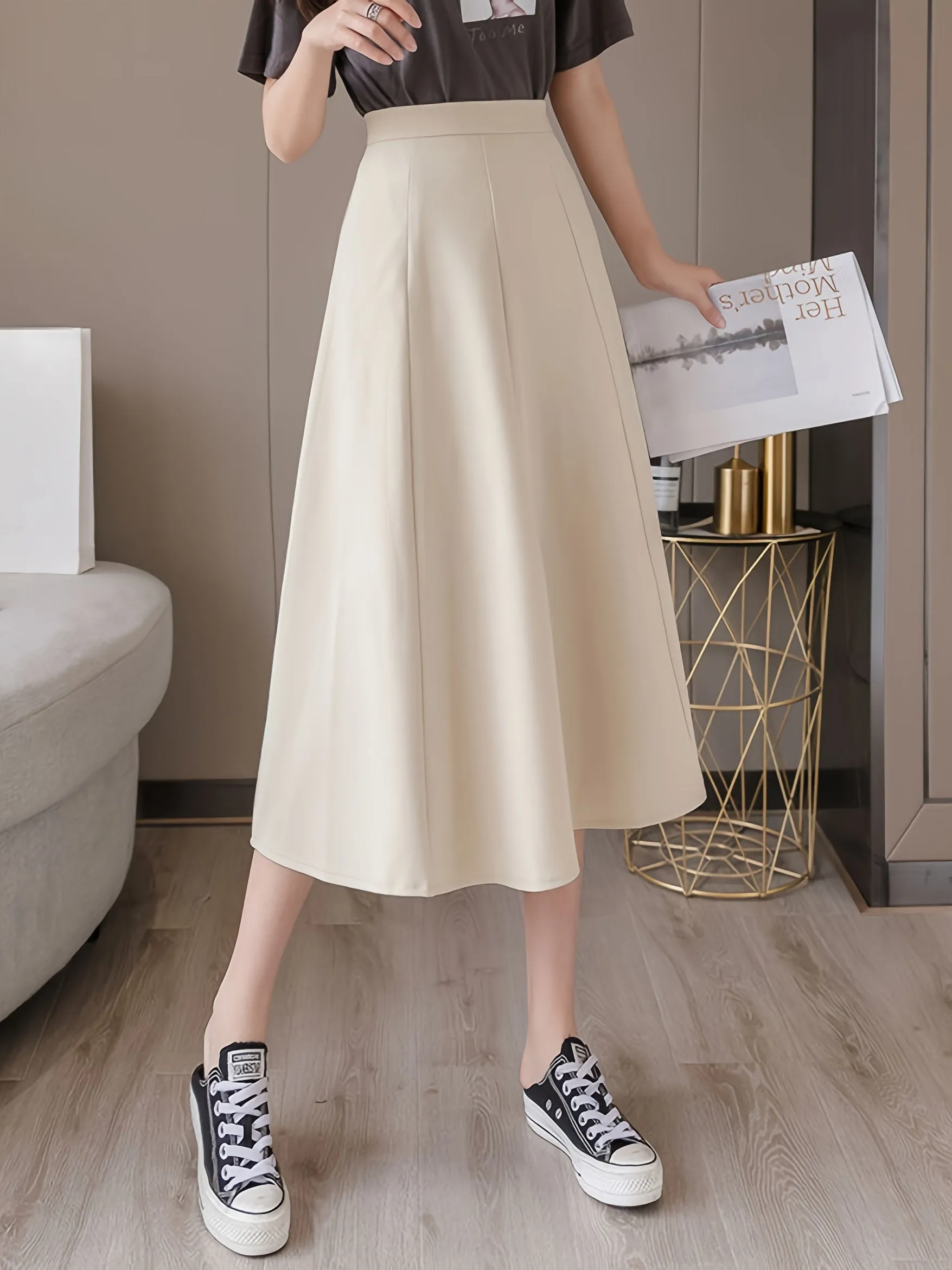 High Waist Mid-length A-line Women's Midi High Waist Skirt