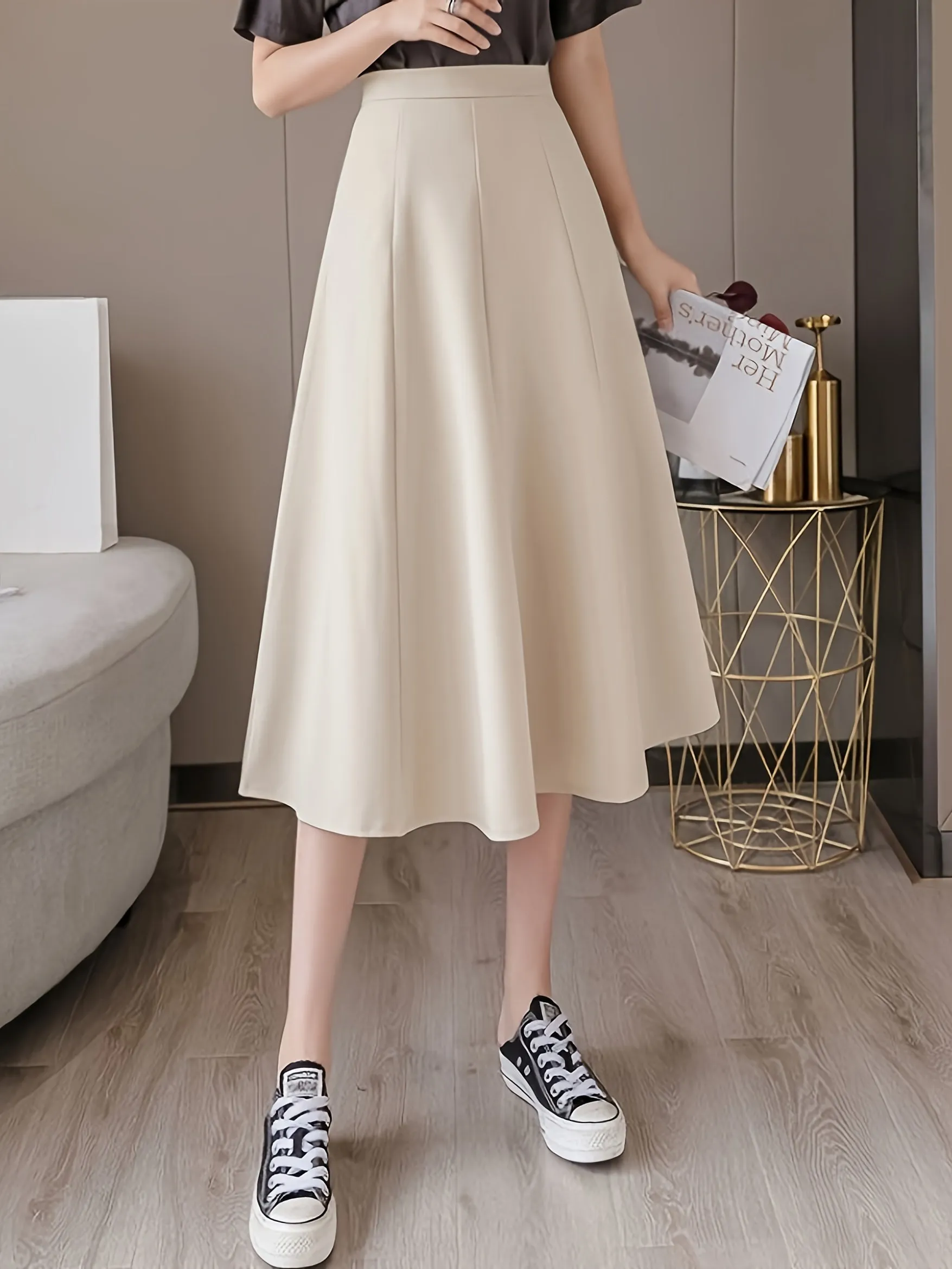 High Waist Mid-length A-line Women's Midi High Waist Skirt