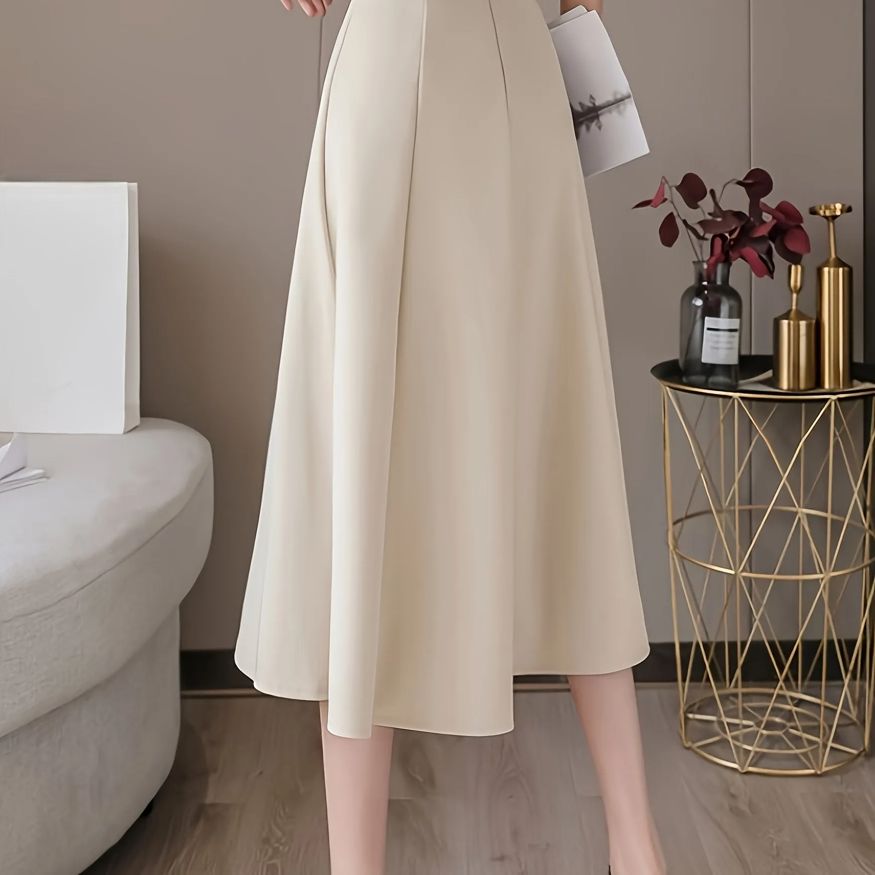 High Waist Mid-length A-line Women's Midi High Waist Skirt
