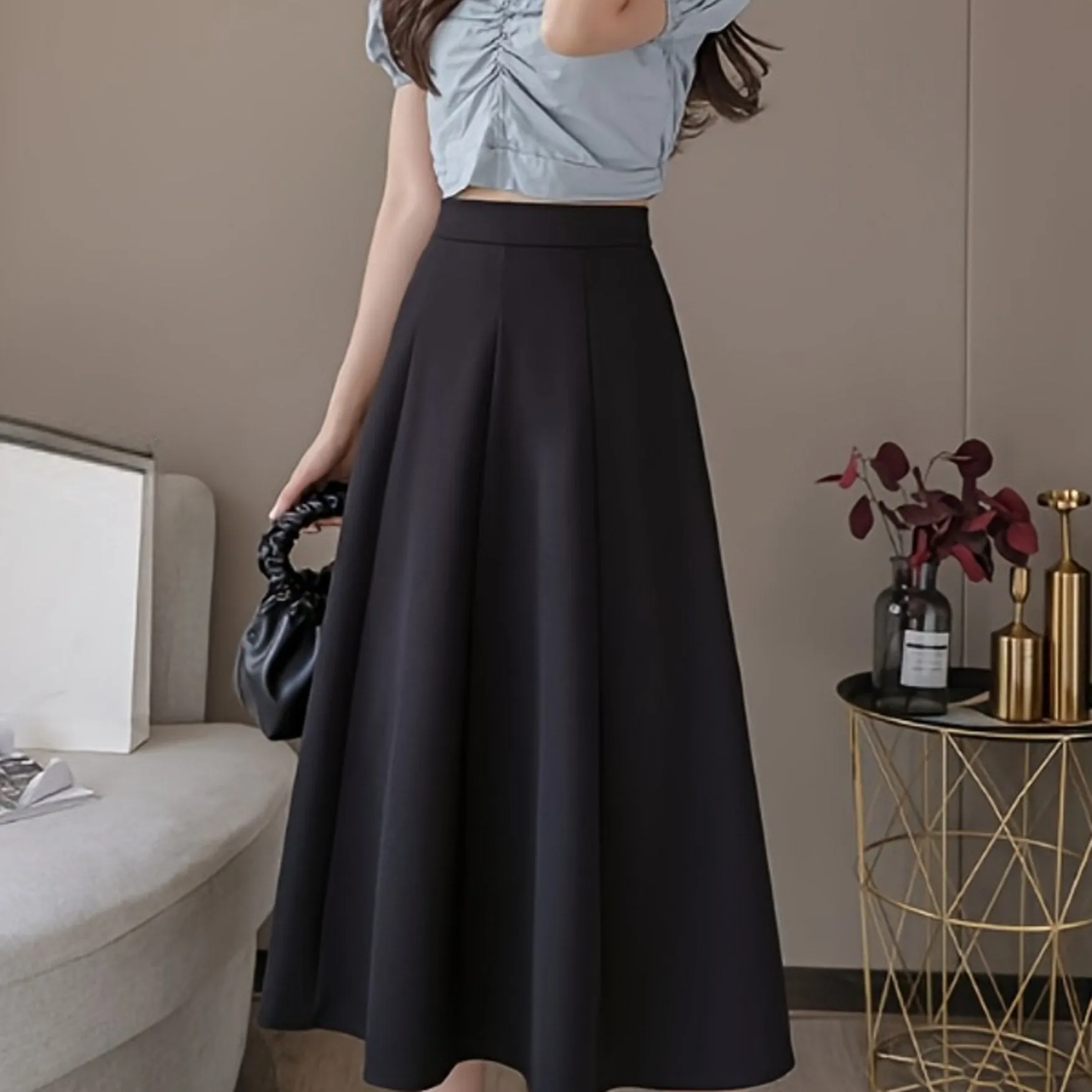 High Waist Mid-length A-line Women's Midi High Waist Skirt