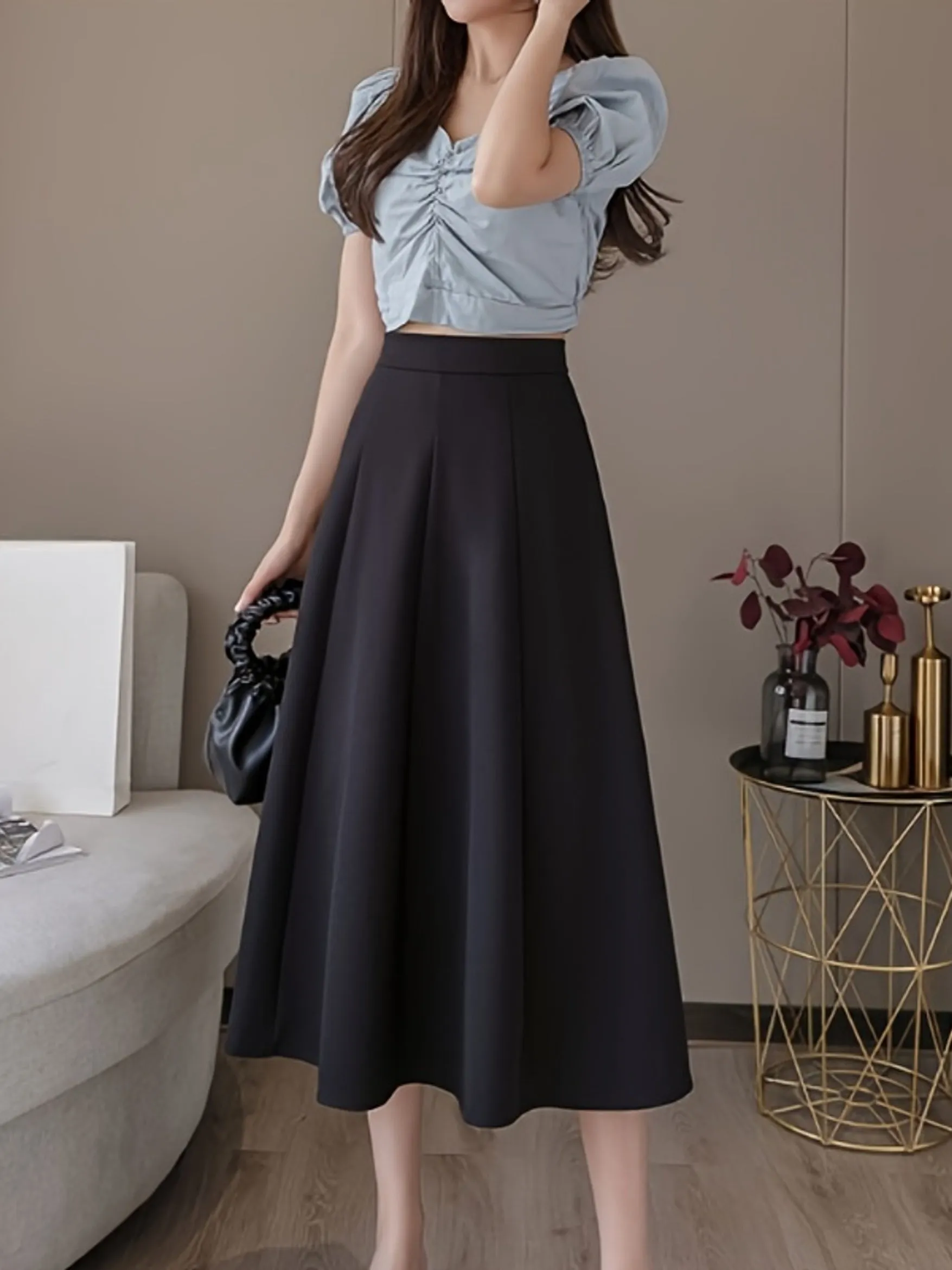 High Waist Mid-length A-line Women's Midi High Waist Skirt