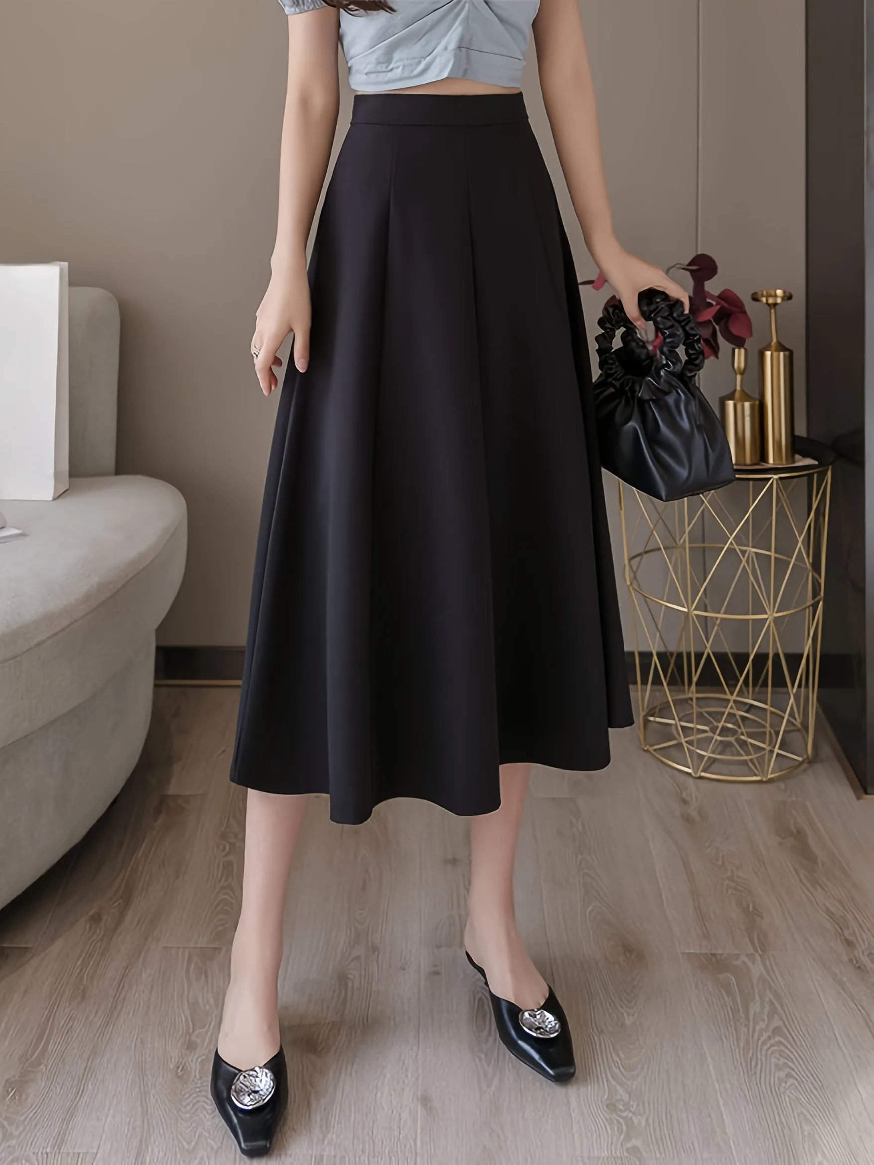 High Waist Mid-length A-line Women's Midi High Waist Skirt