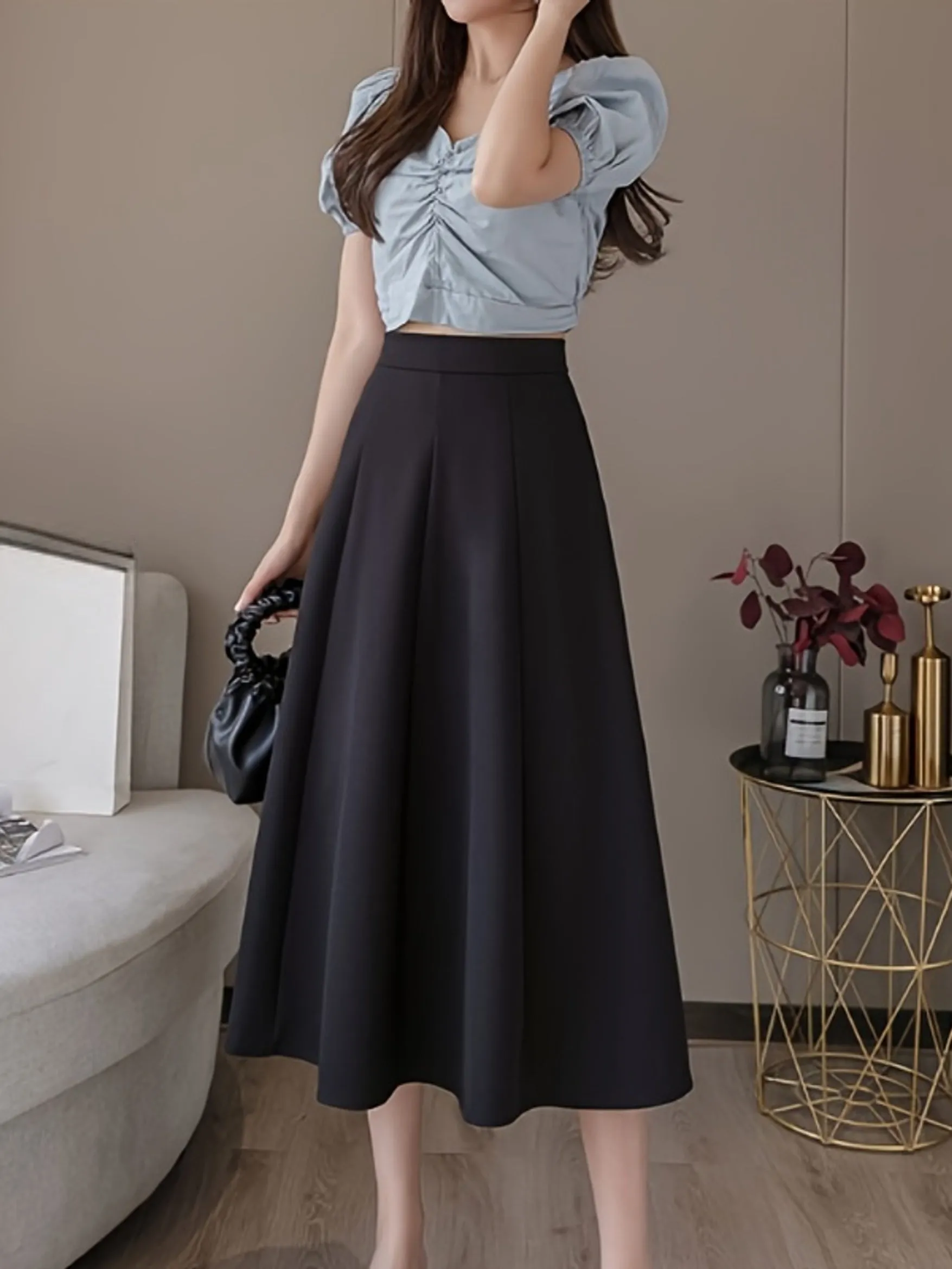 High Waist Mid-length A-line Women's Midi High Waist Skirt