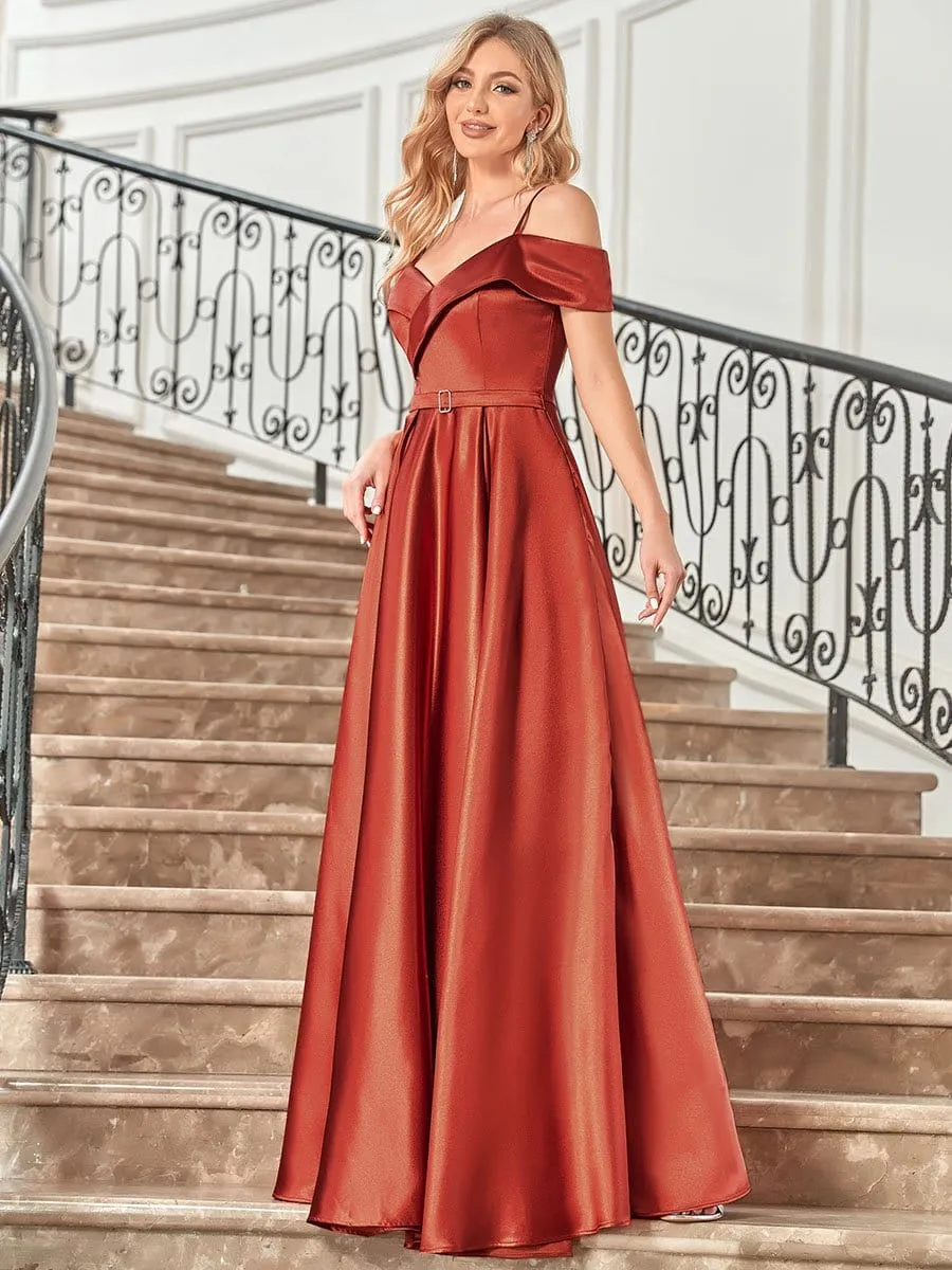 Jeweled Belt Sweetheart Off-Shoulder A-Line Evening Dress