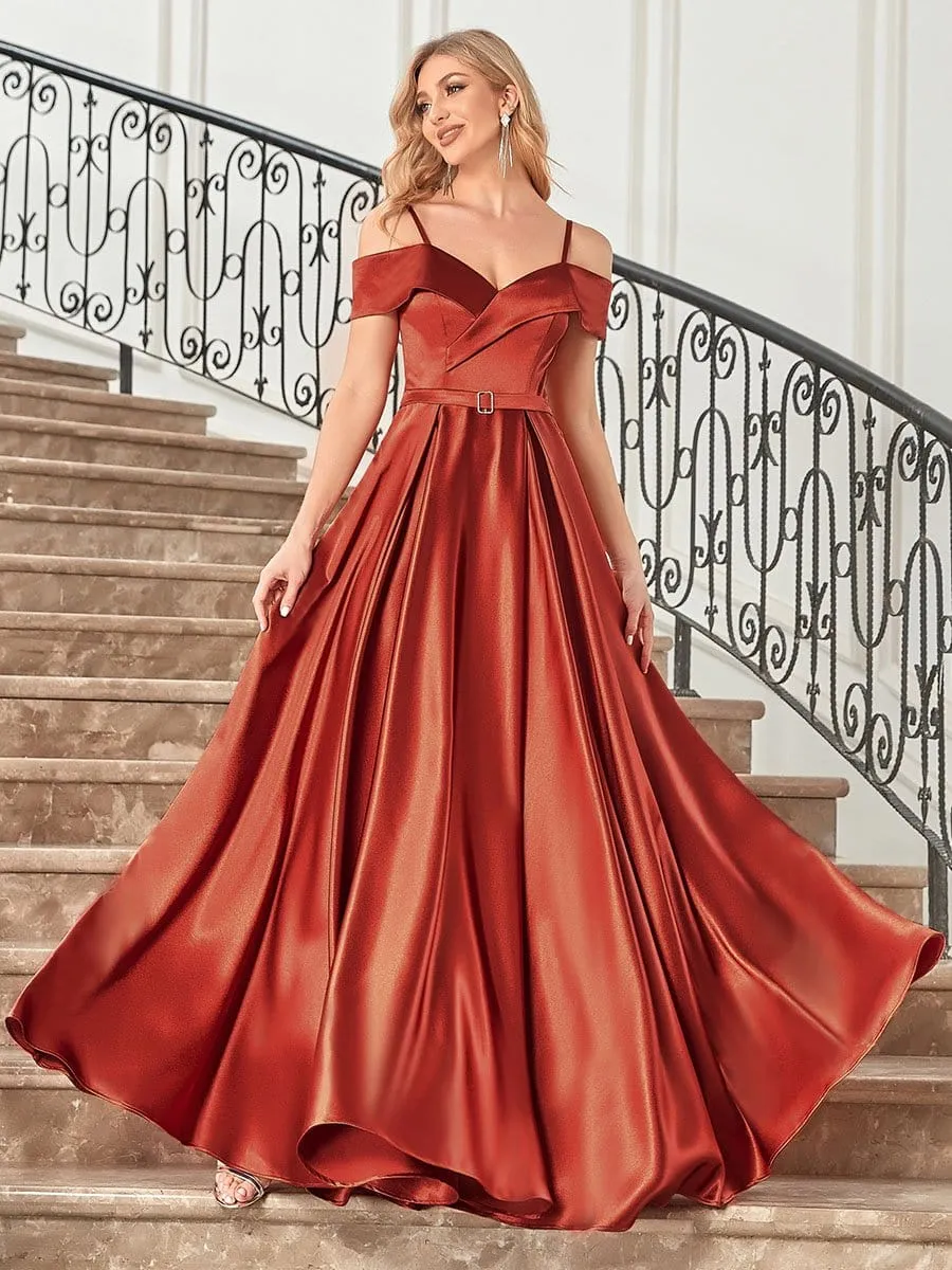 Jeweled Belt Sweetheart Off-Shoulder A-Line Evening Dress