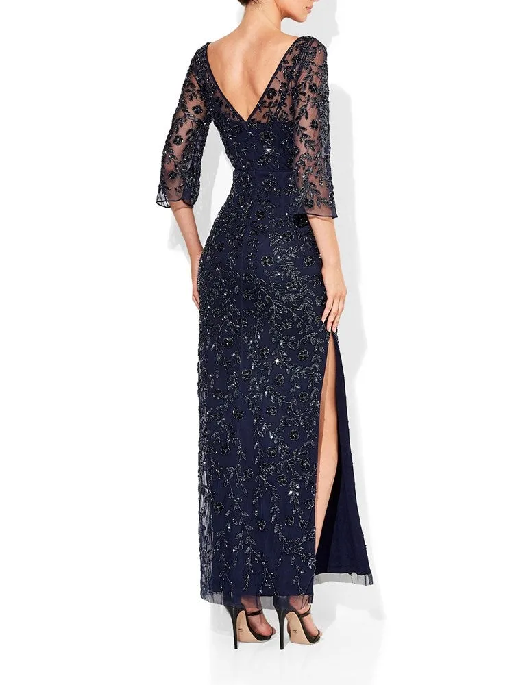 Juliette Navy Hand Beaded Gown