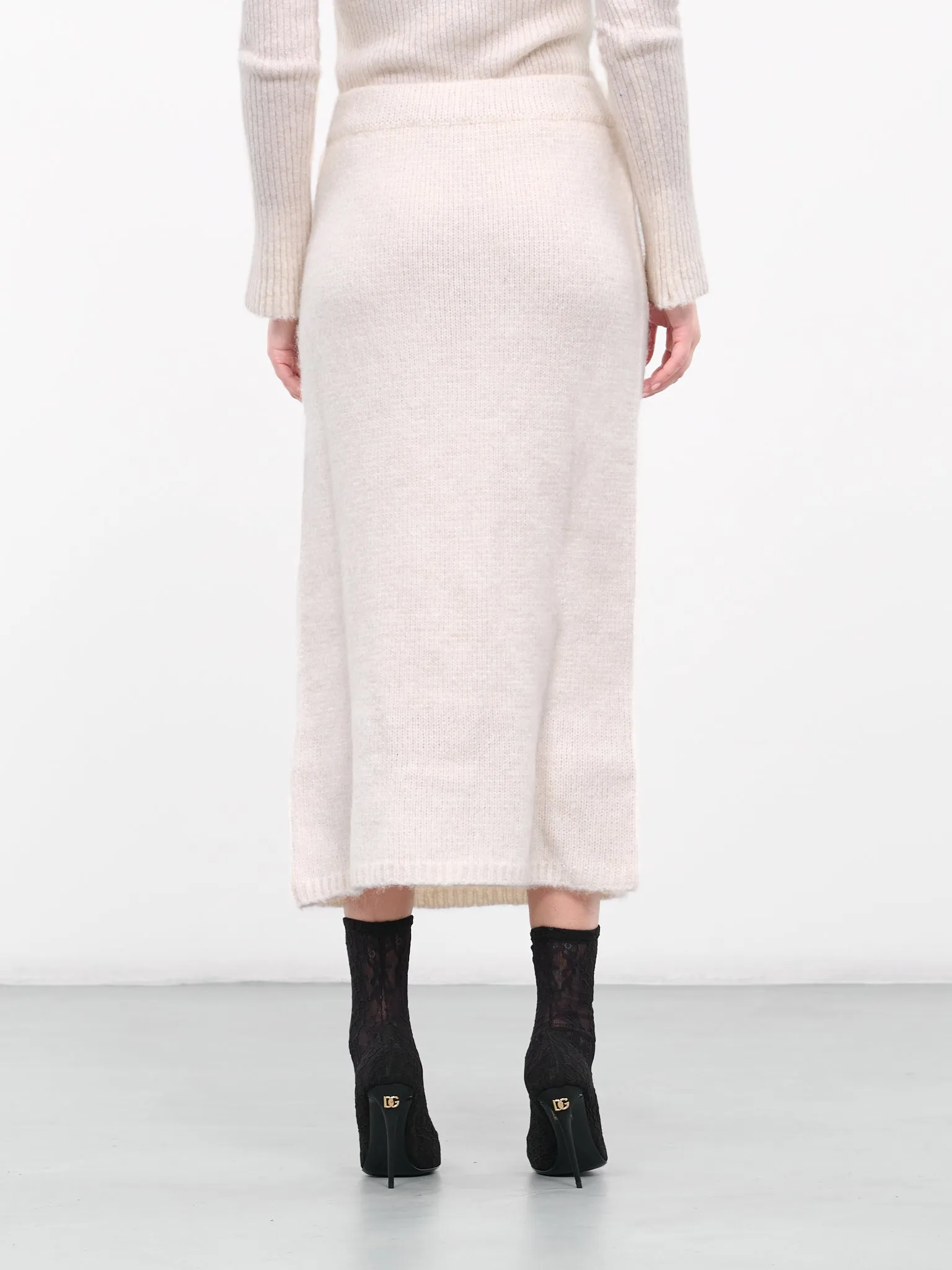 Lace Rib-Knit Skirt (KN012-WHITE)