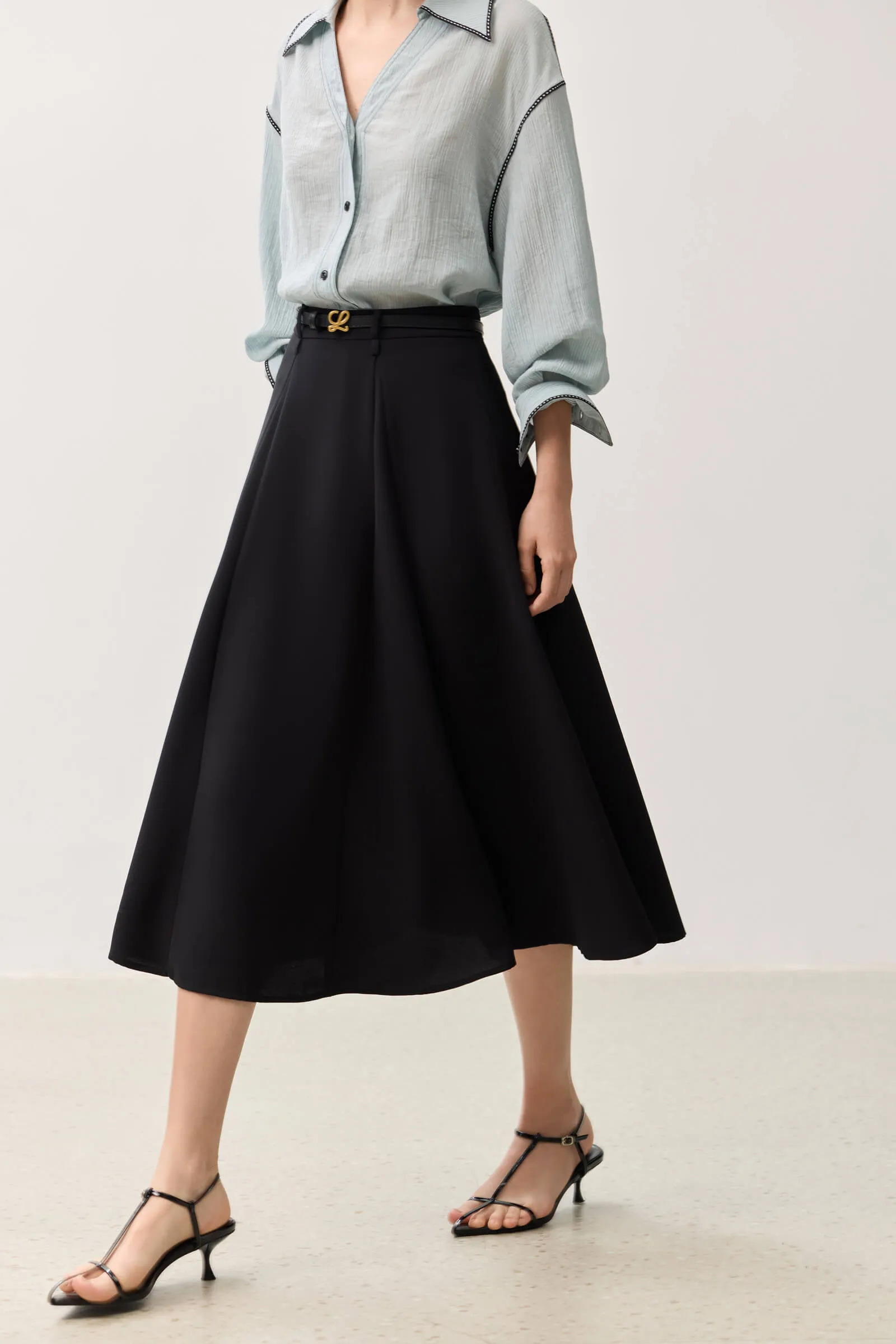 LILY Grey A-line Midi Skirt